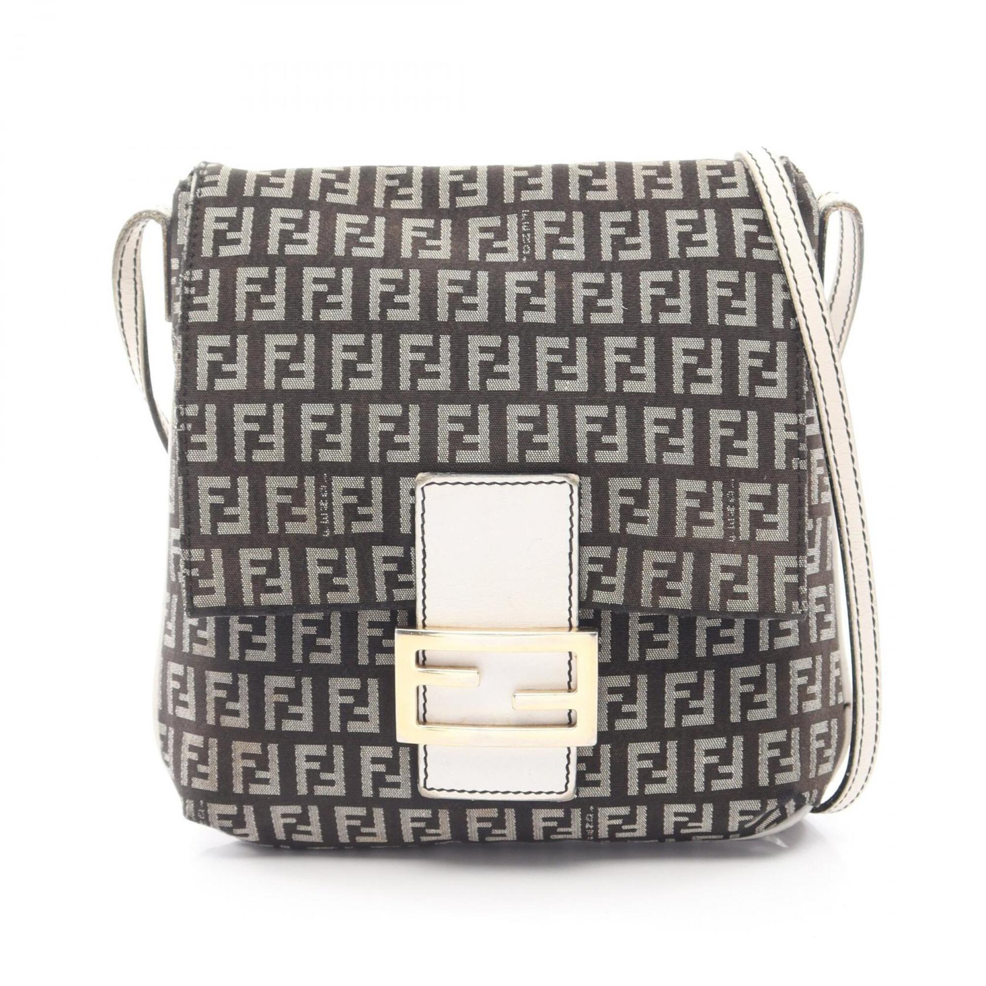 Fendi Black White Canvas Leather Handbag Shoulder Bag (Pre-Owned)