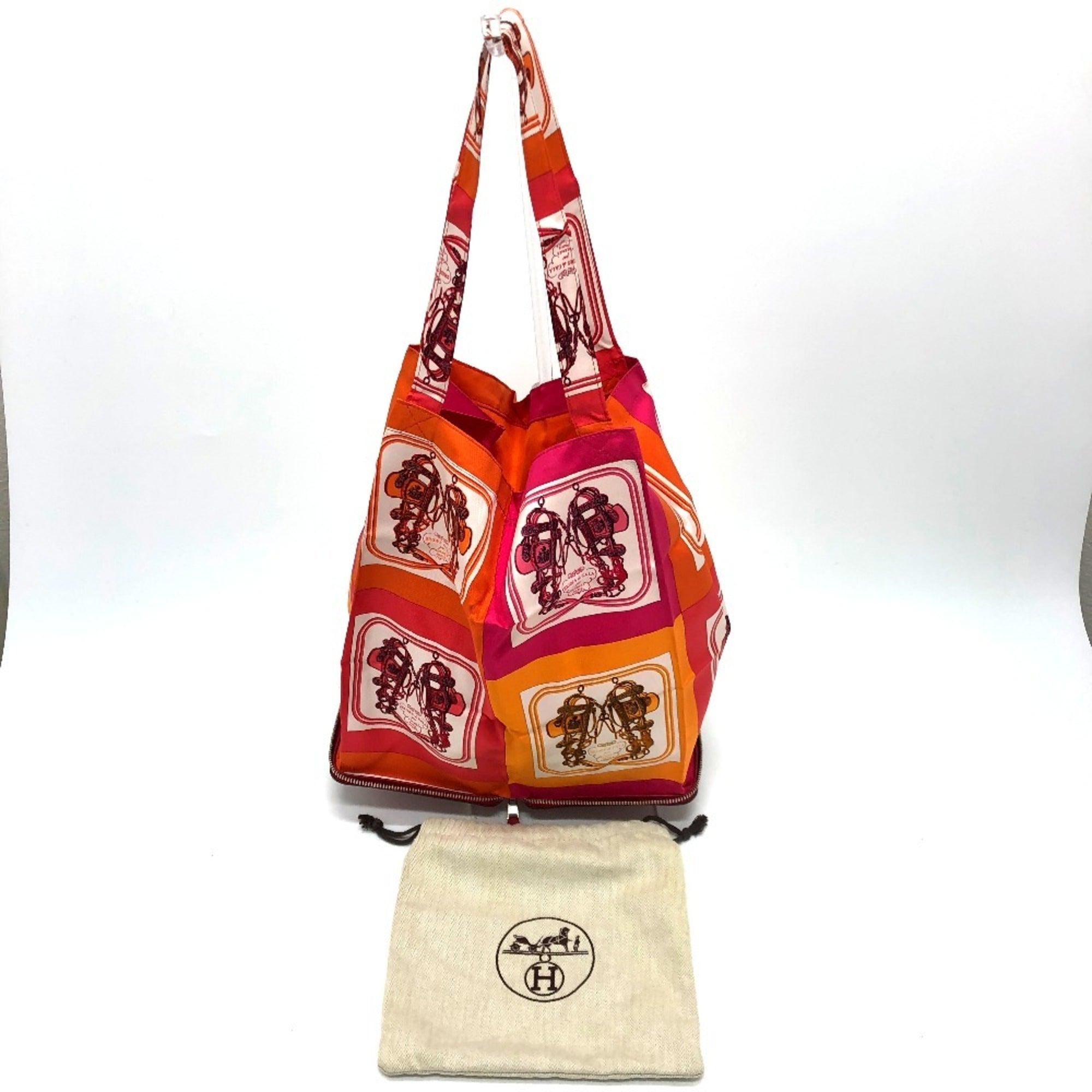 Hermes Red Color Rouge H Buffle Skipper Leather Silk Eco-Bag Shopping Bag Tote Bag (Pre-Owned)