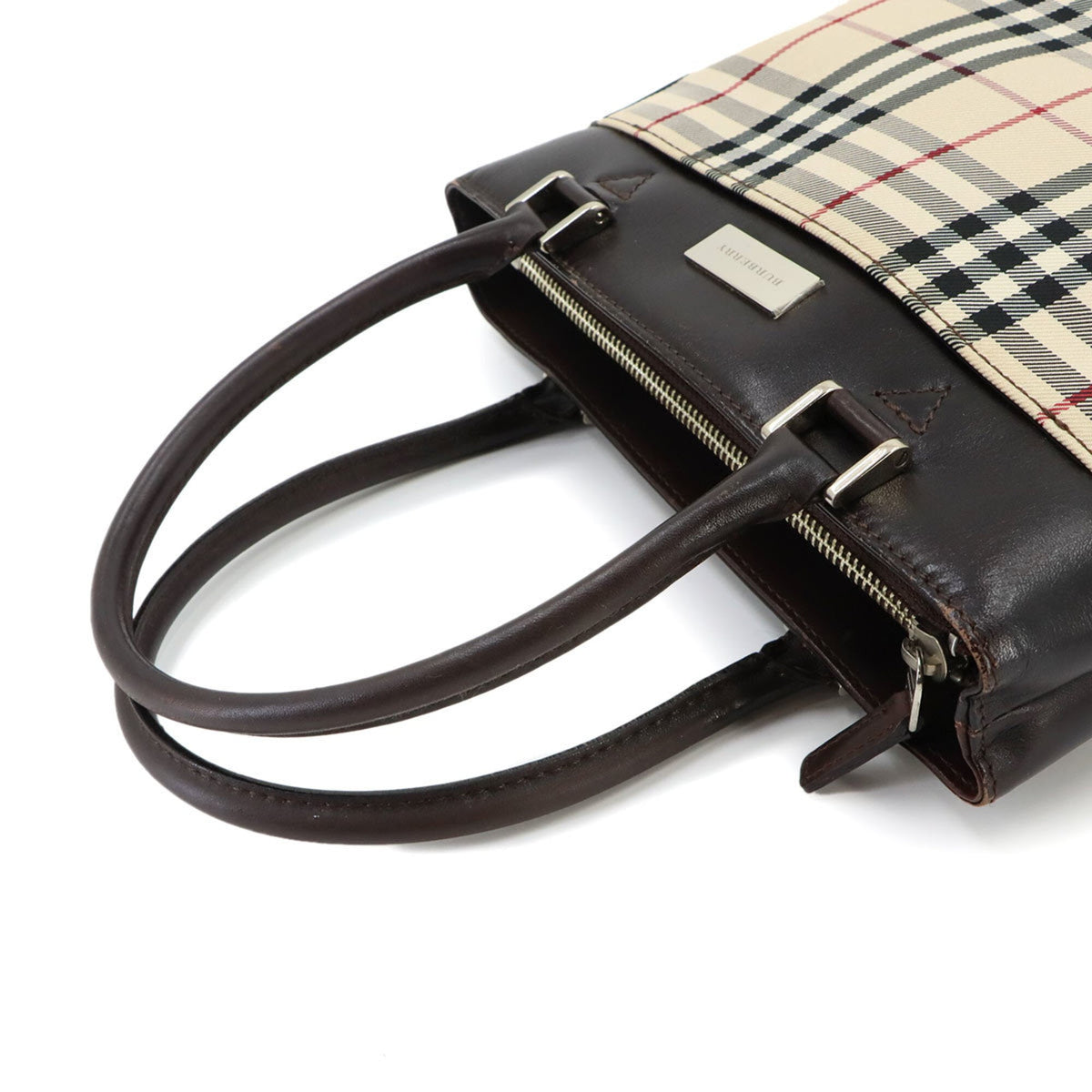 Burberry Beige Dark Brown Canvas Leather Handbag (Pre-Owned)