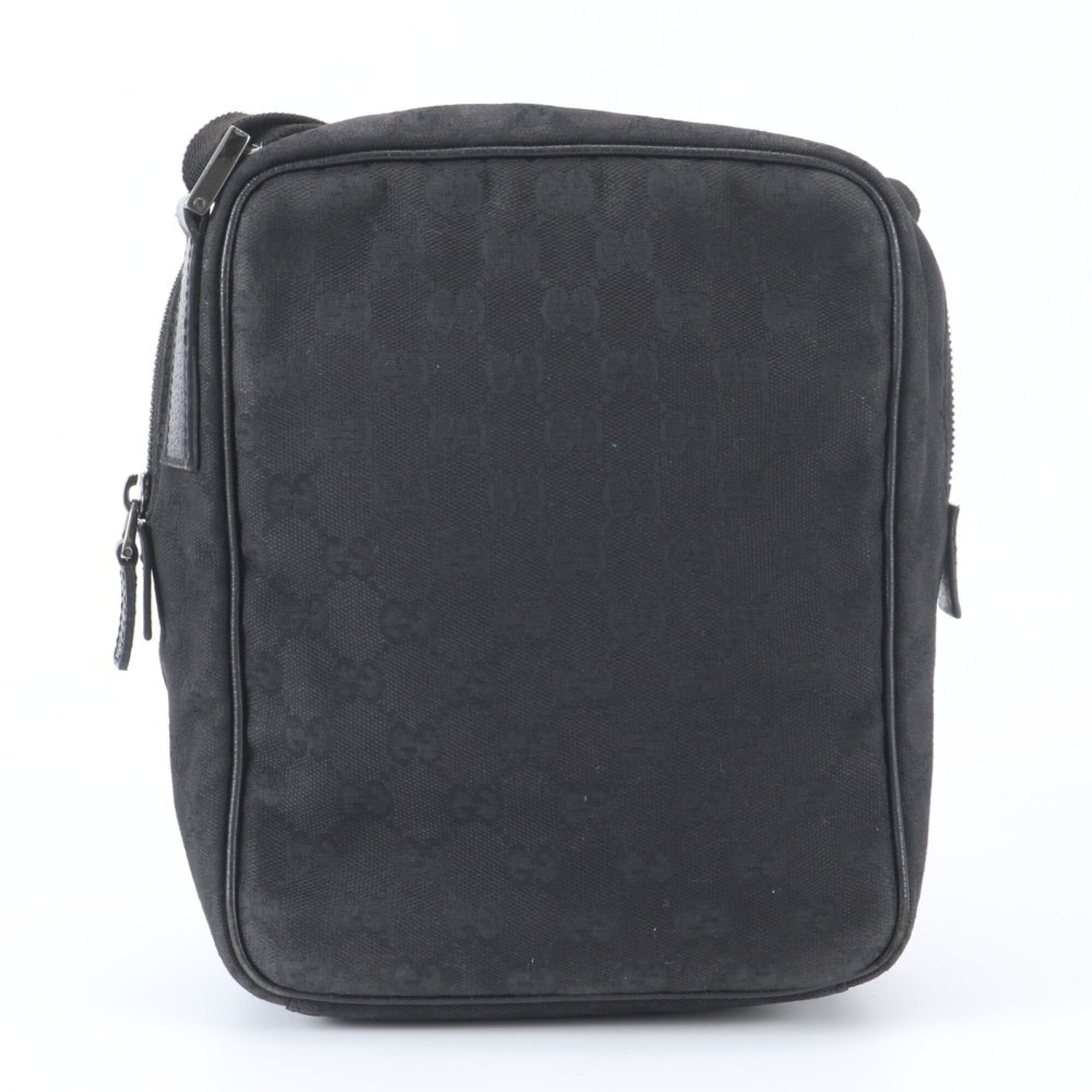 Gucci Gg Canvas Black Leather Canvas Shoulder Bag (Pre-Owned)