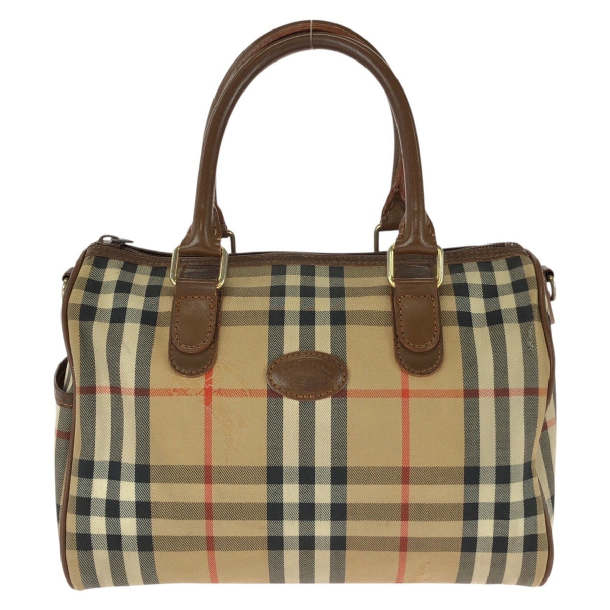 Burberry Beige Brown Canvas Leather Boston Bag Handbag (Pre-Owned)