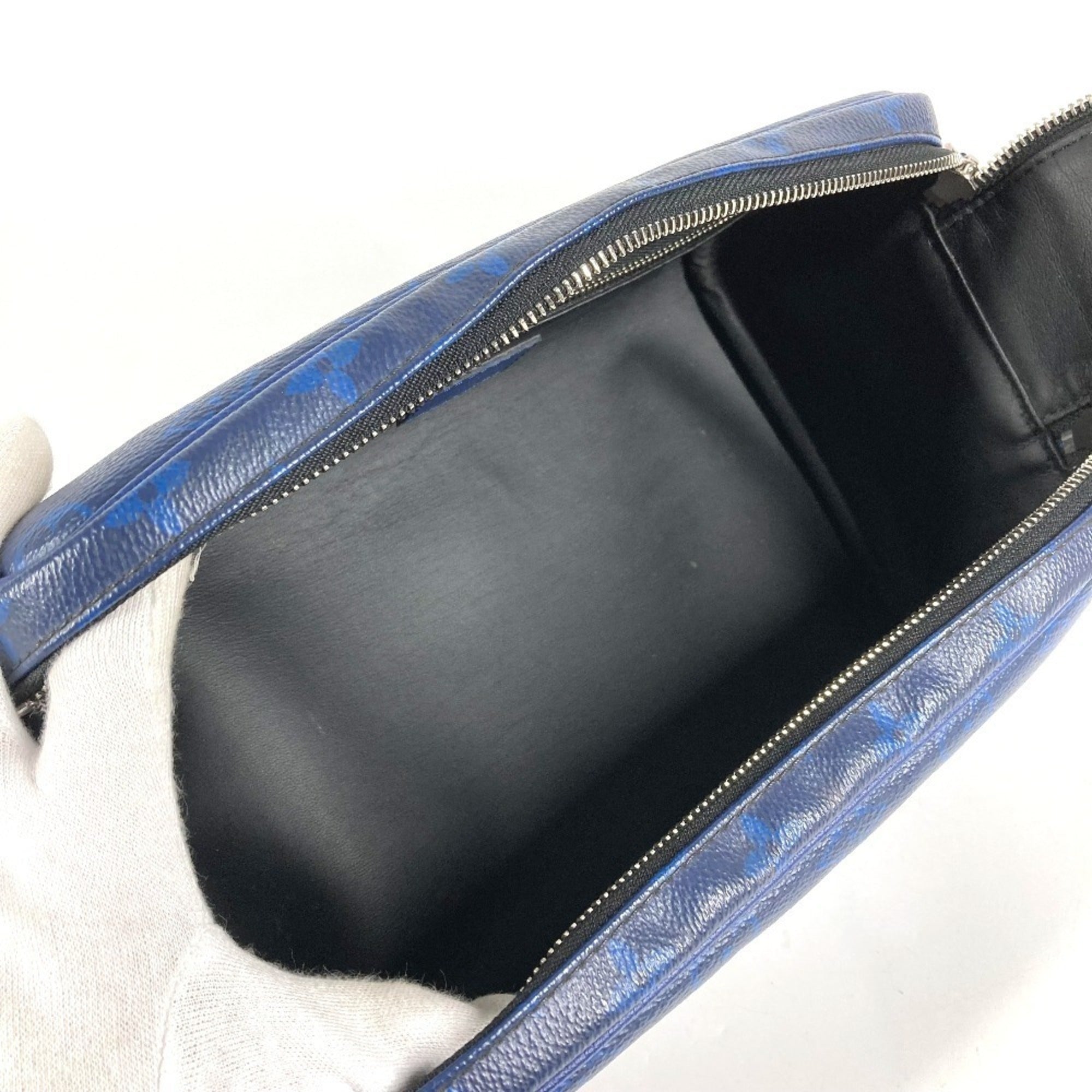 Louis Vuitton Blue Taiga Leather Monogram Canvas Leather Clutch Bag Handbag Pouch (Pre-Owned)