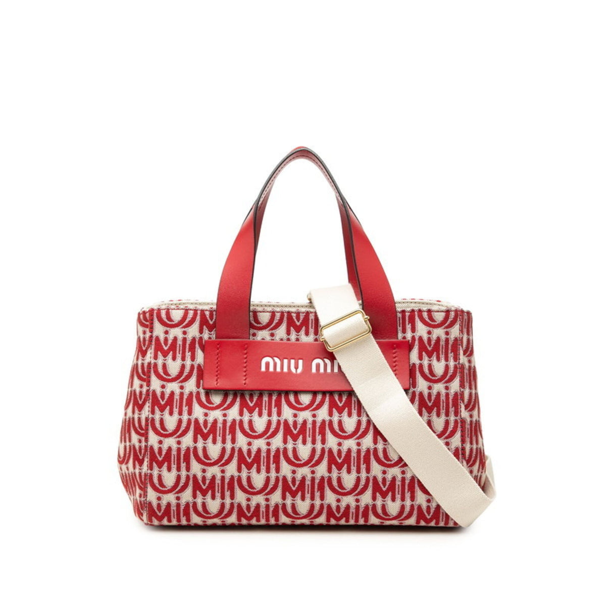 Miu Miu Red Color Canvas Leather Handbag Shoulder Bag (Pre-Owned)