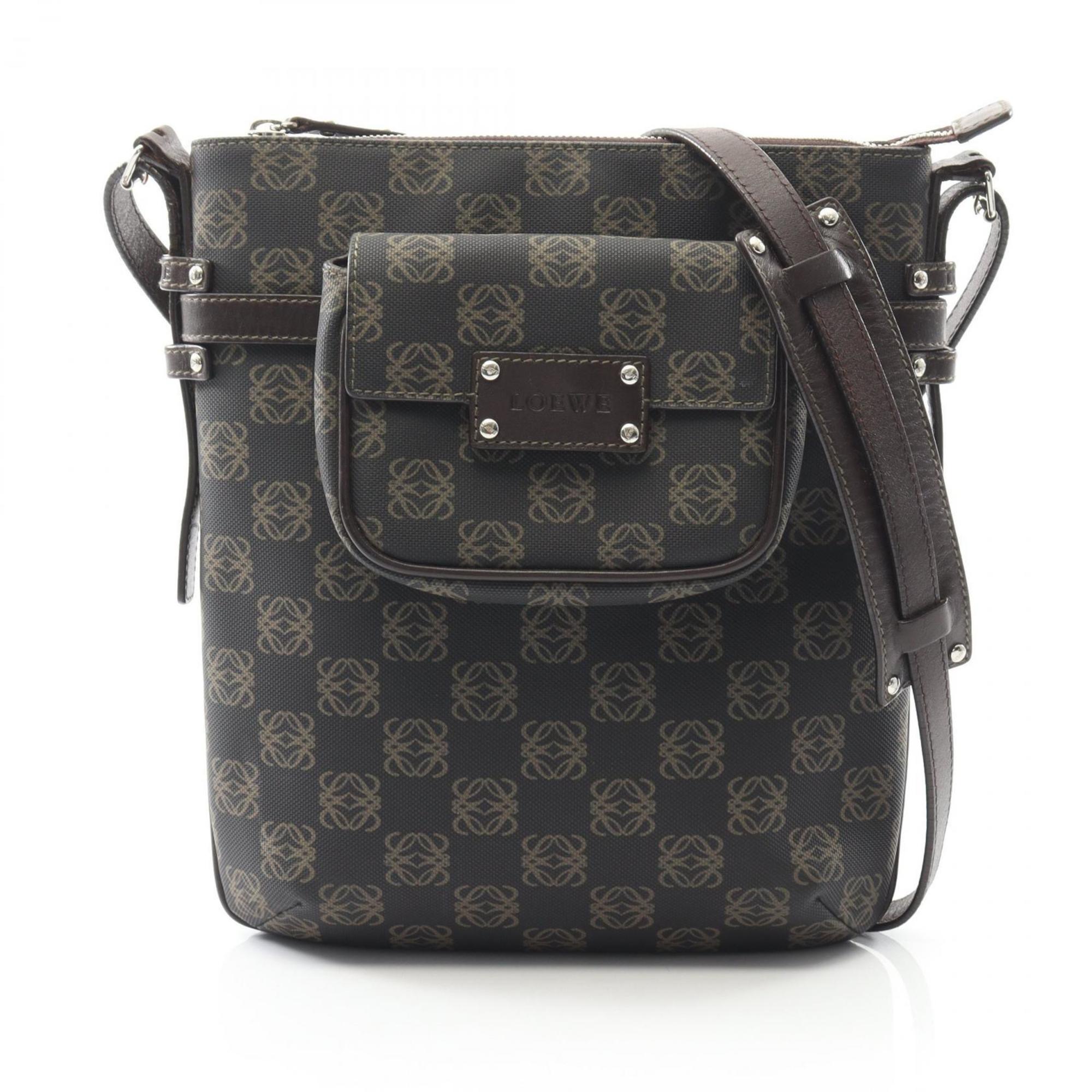 Loewe Black Brown Coated Canvas Leather Shoulder Bag (Pre-Owned)