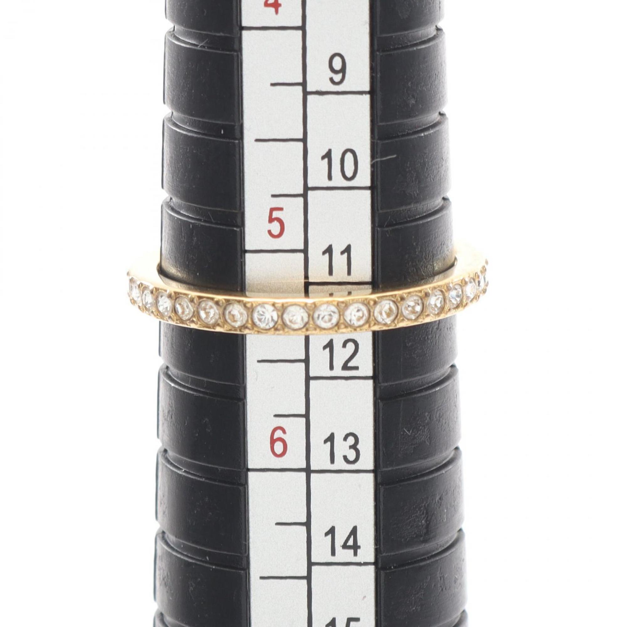 Christian Dior Gold Clear Gold Plating Rhinestone Band Ring (Pre-Owned)