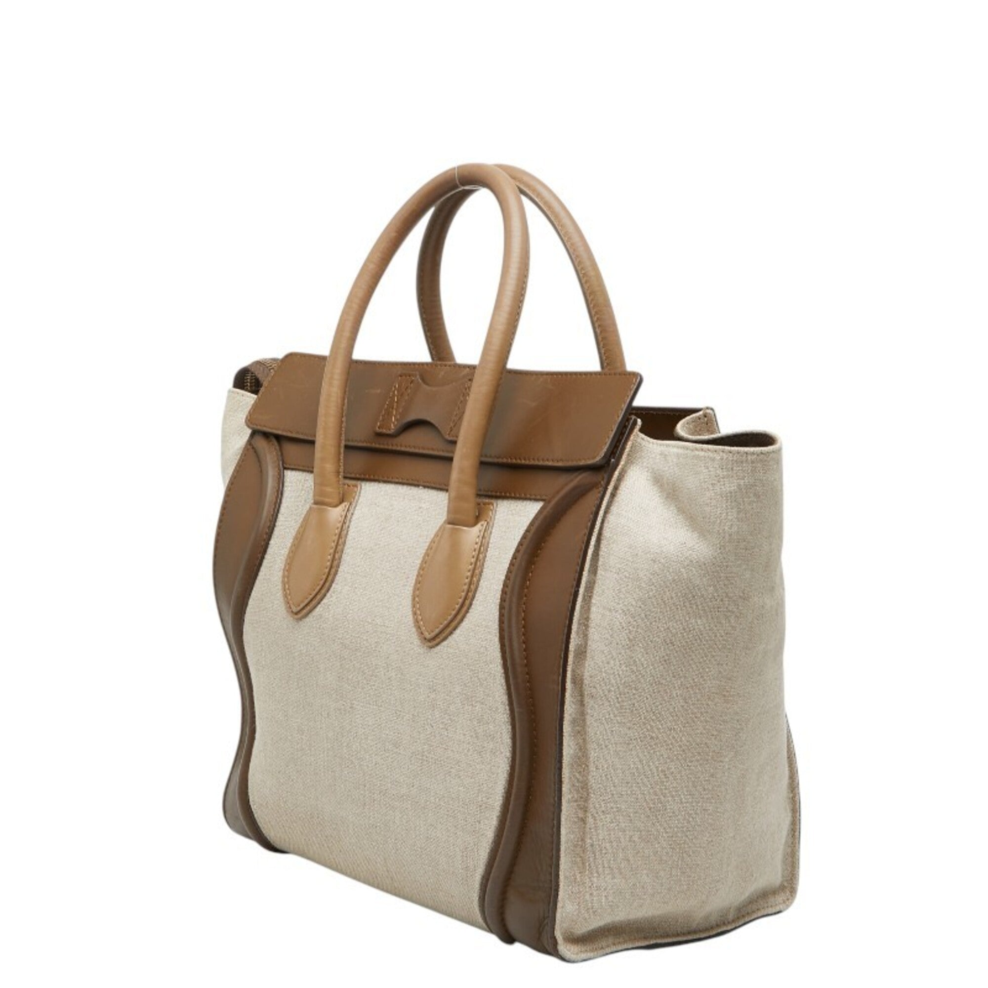 Celine Beige Brown Canvas Leather Handbag (Pre-Owned)