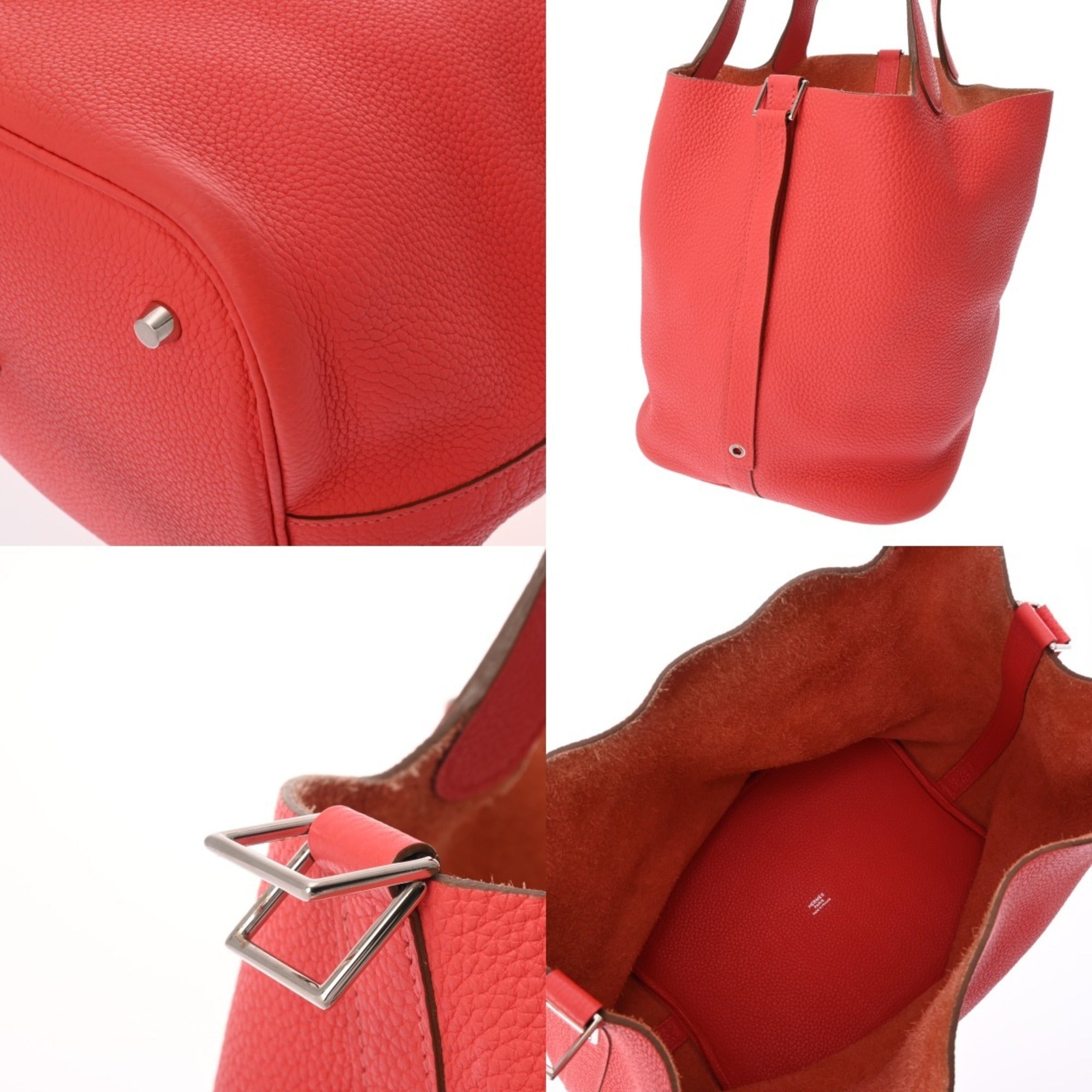 Hermes Red Color Taurillon Clemence Leather Handbag (Pre-Owned)