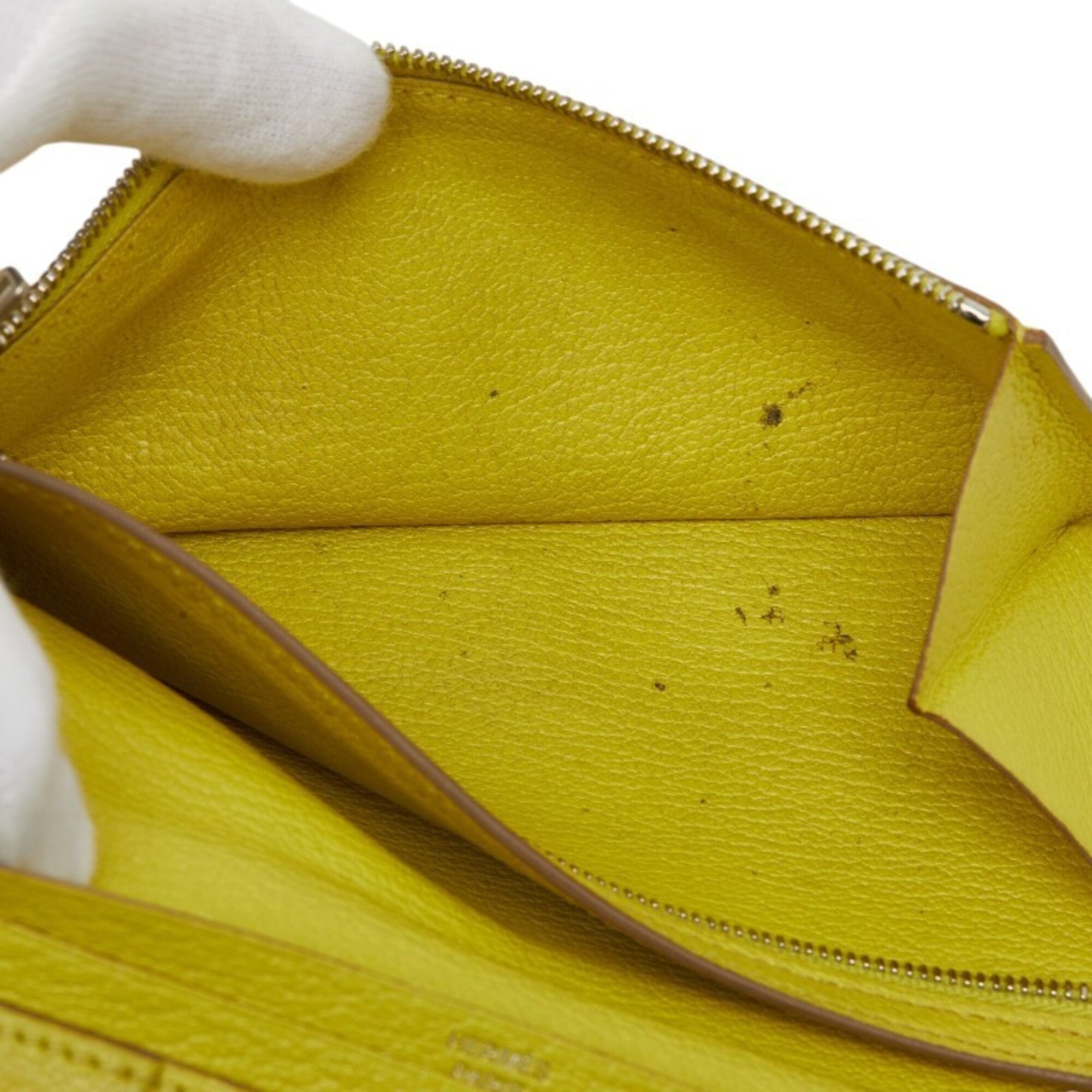 Hermes Lime Yellow Chevre Leather Long Wallet (Bi-Fold) (Pre-Owned)