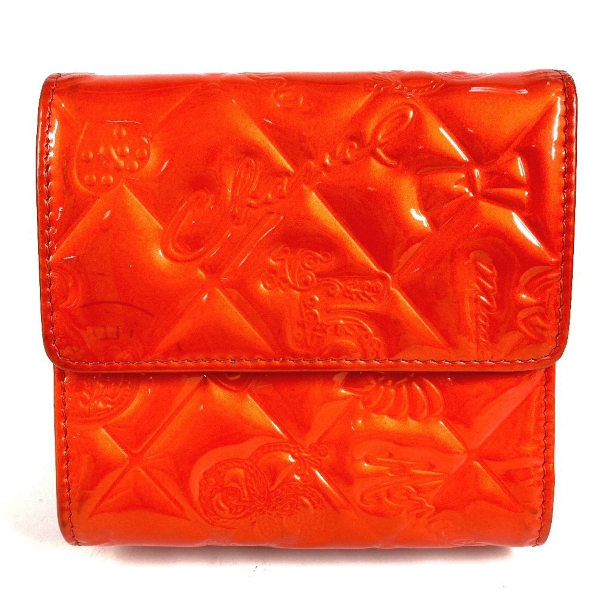 Chanel Orange Red Color Patent Leather Wallet (Tri-Fold) (Pre-Owned)