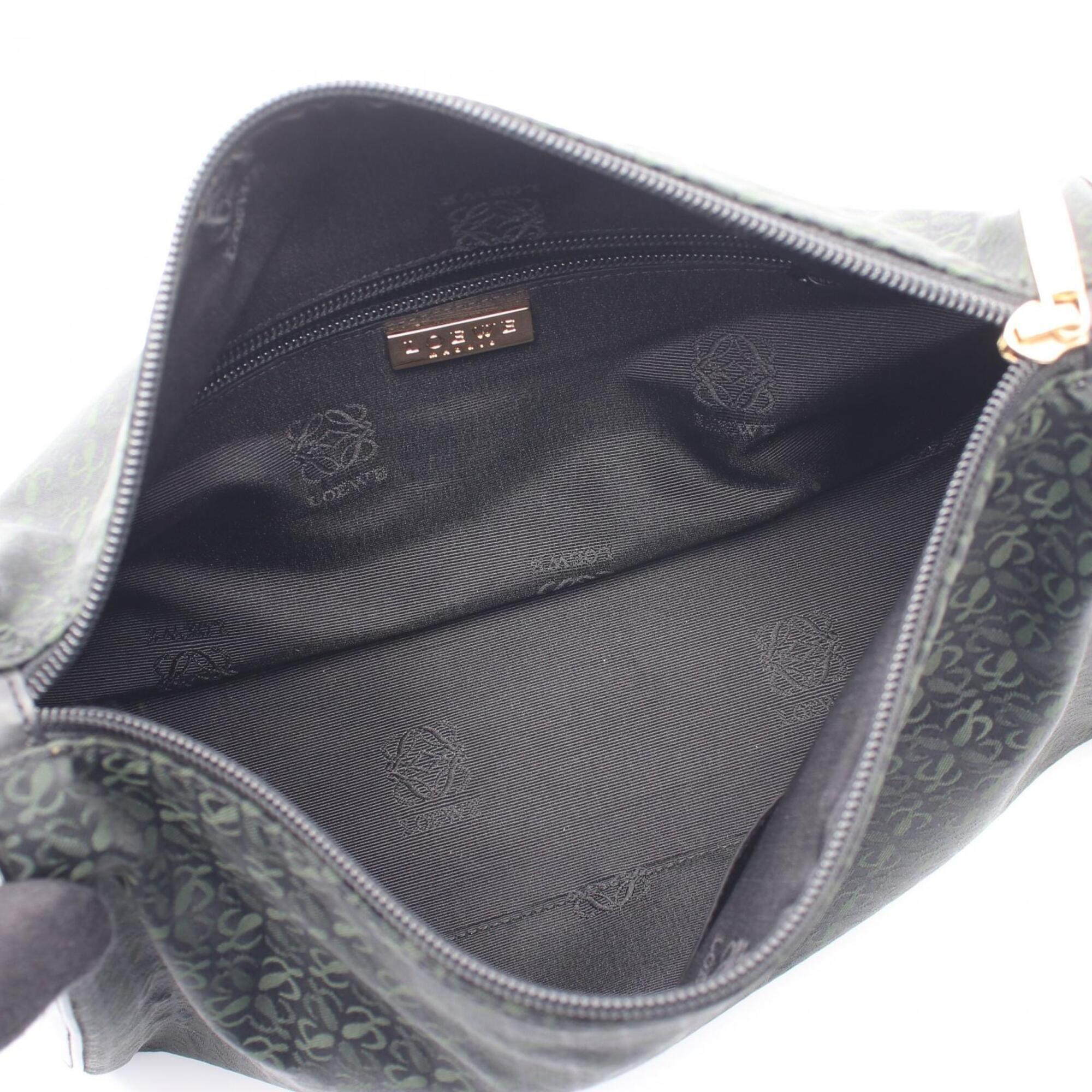 Loewe Black Green Canvas Leather Clutch Bag Handbag (Pre-Owned)