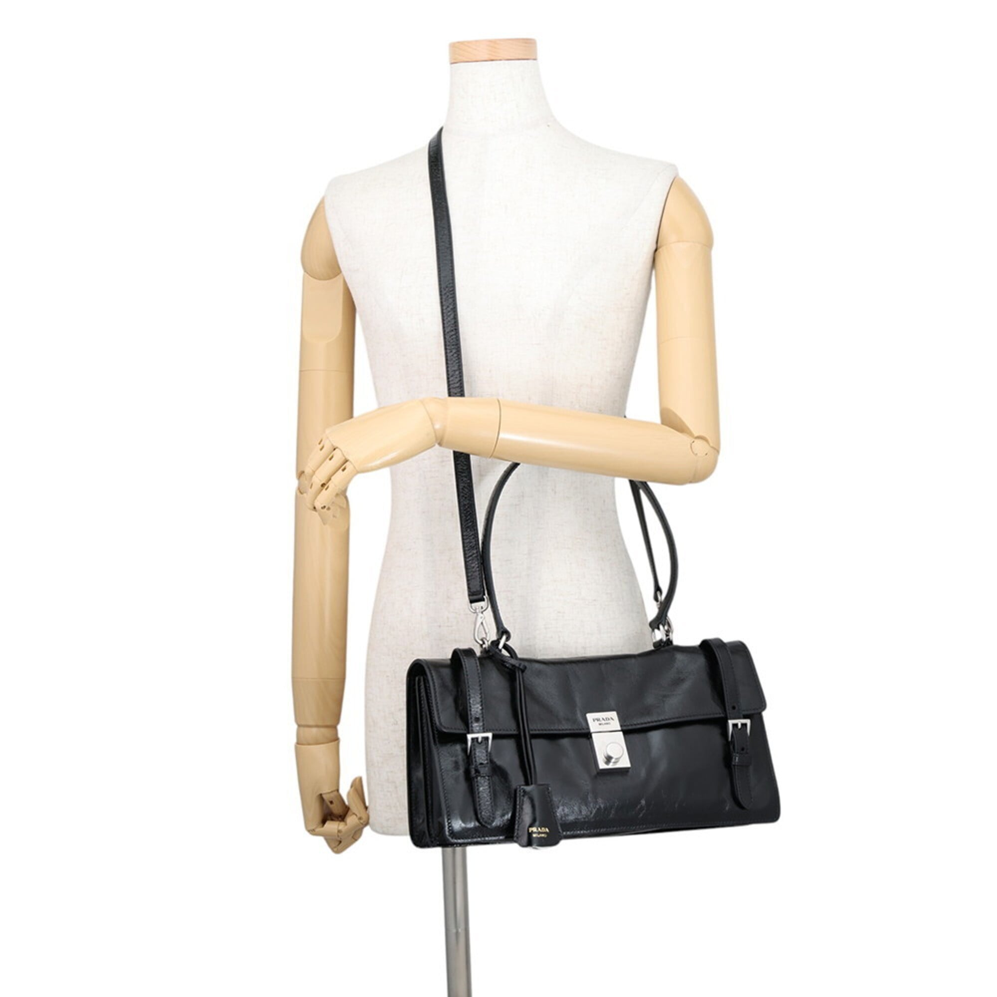 Prada Black Leather Handbag Shoulder Bag (Pre-Owned)