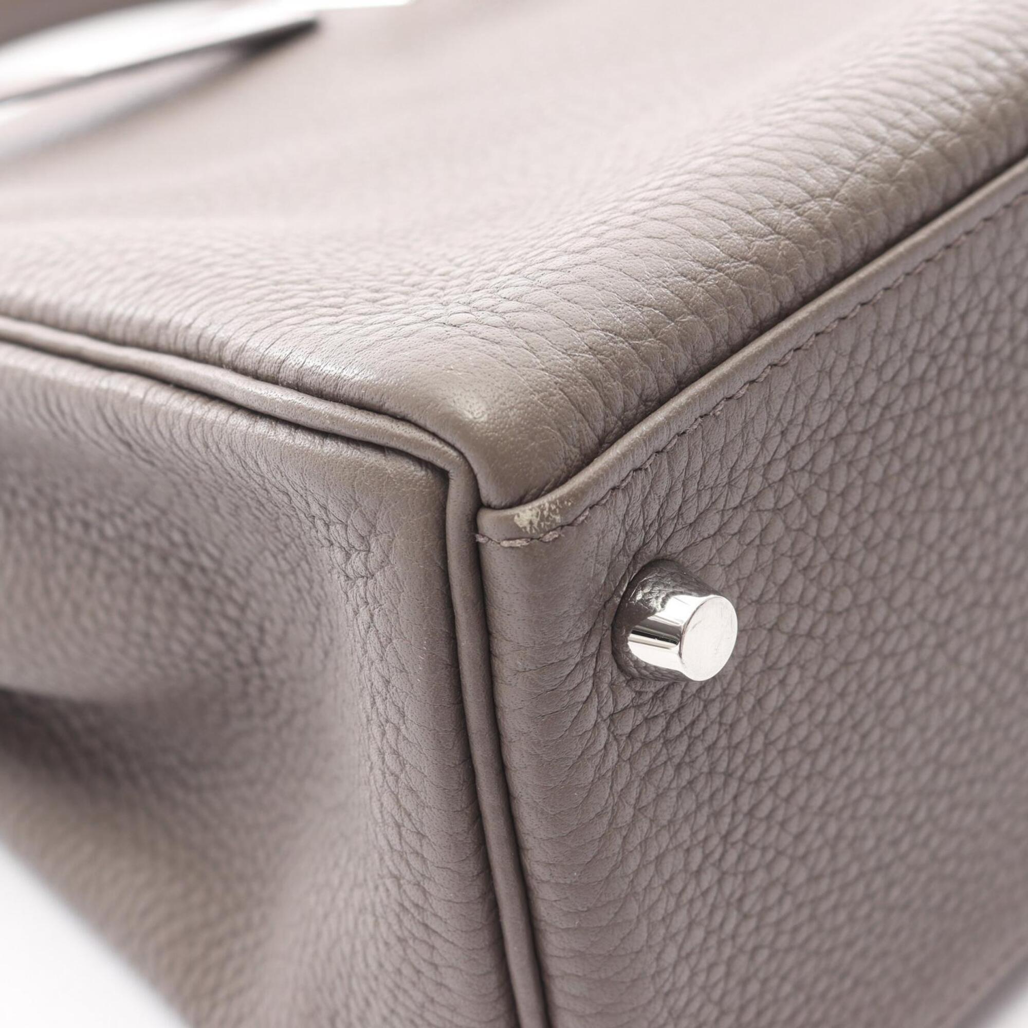 Hermes Etain Gray Taurillon Clemence Leather Handbag (Pre-Owned)