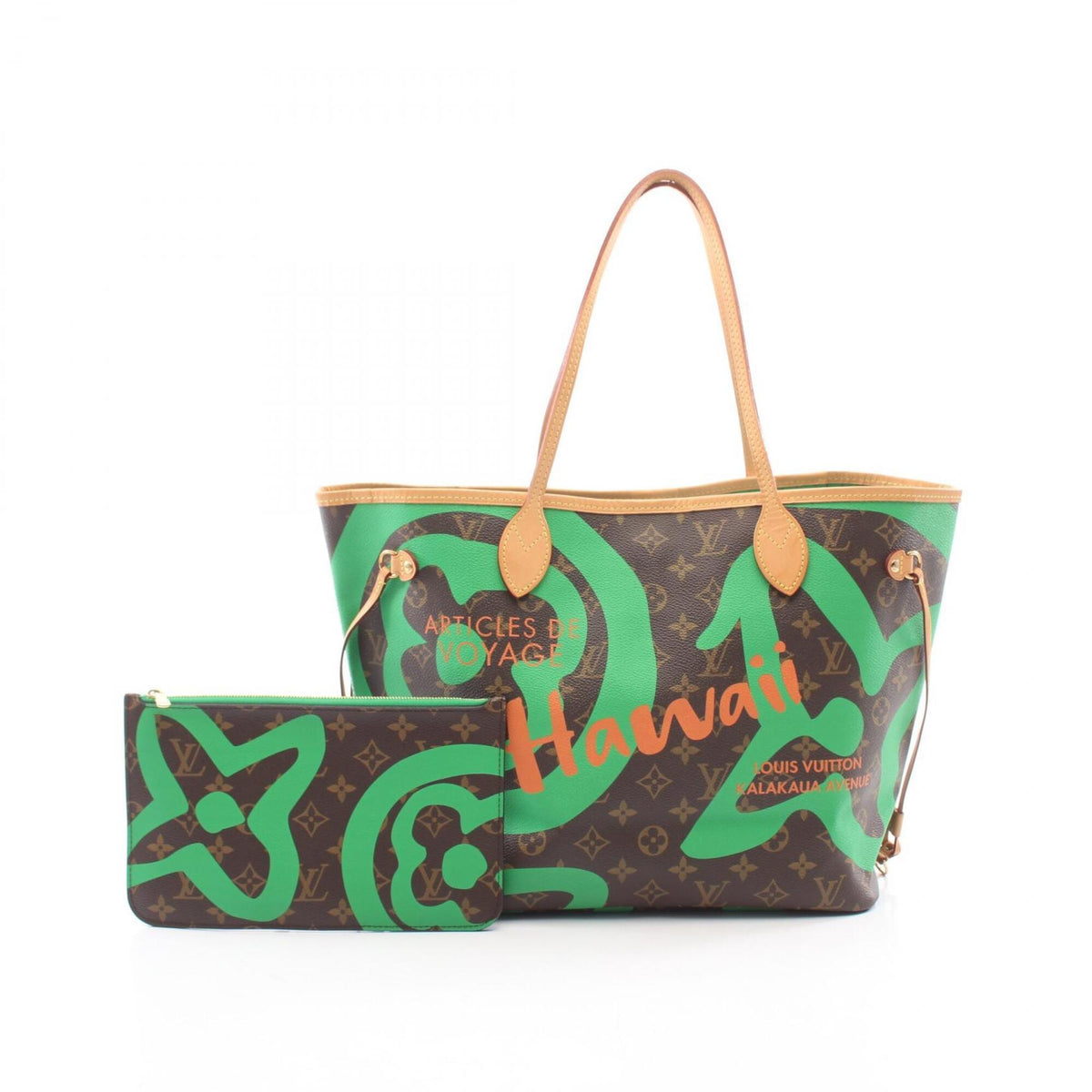 Louis Vuitton Brown Green Monogram Coated Canvas Leather Handbag Tote Bag (Pre-Owned)