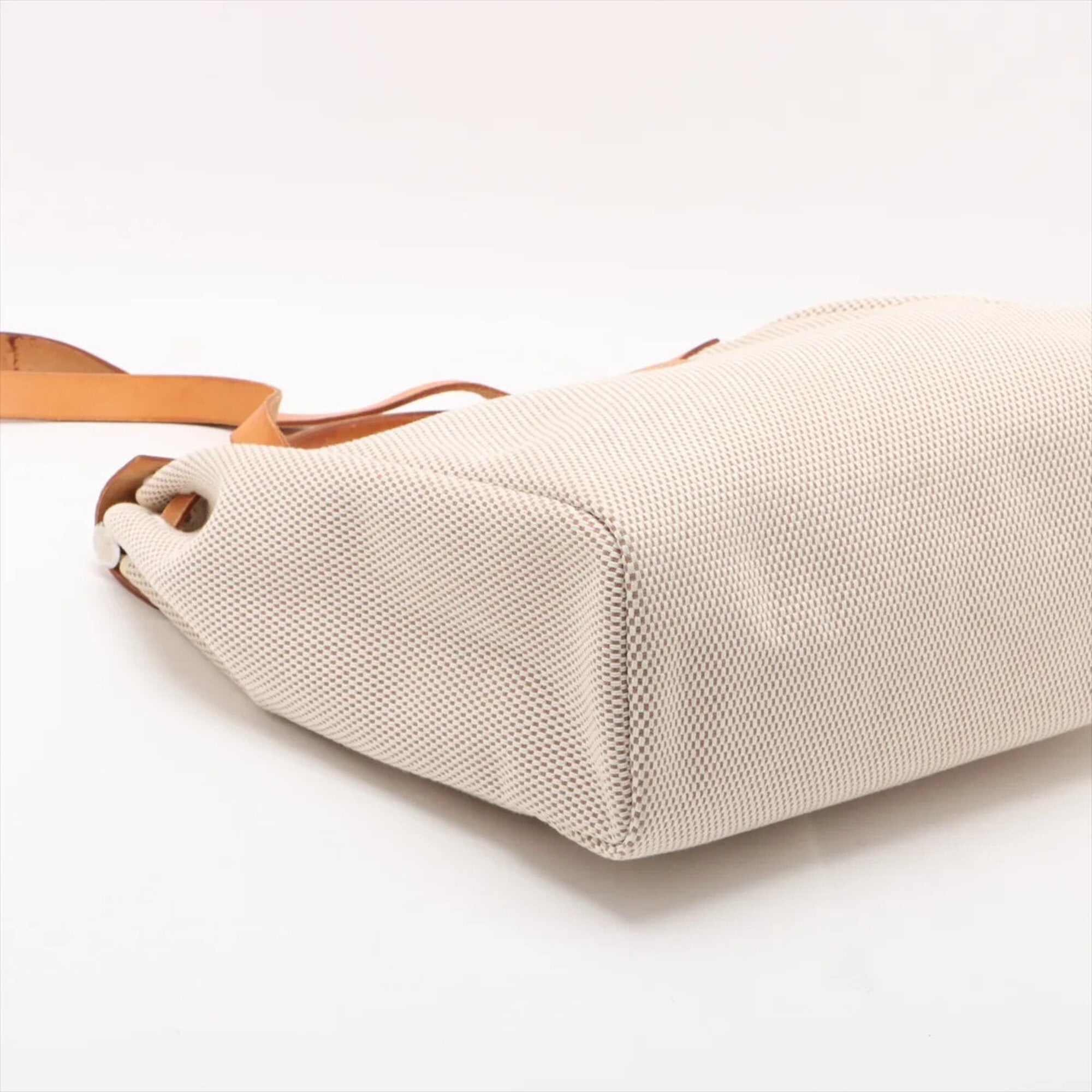 Hermes Beige Canvas Leather Shoulder Bag Tote Bag (Pre-Owned)