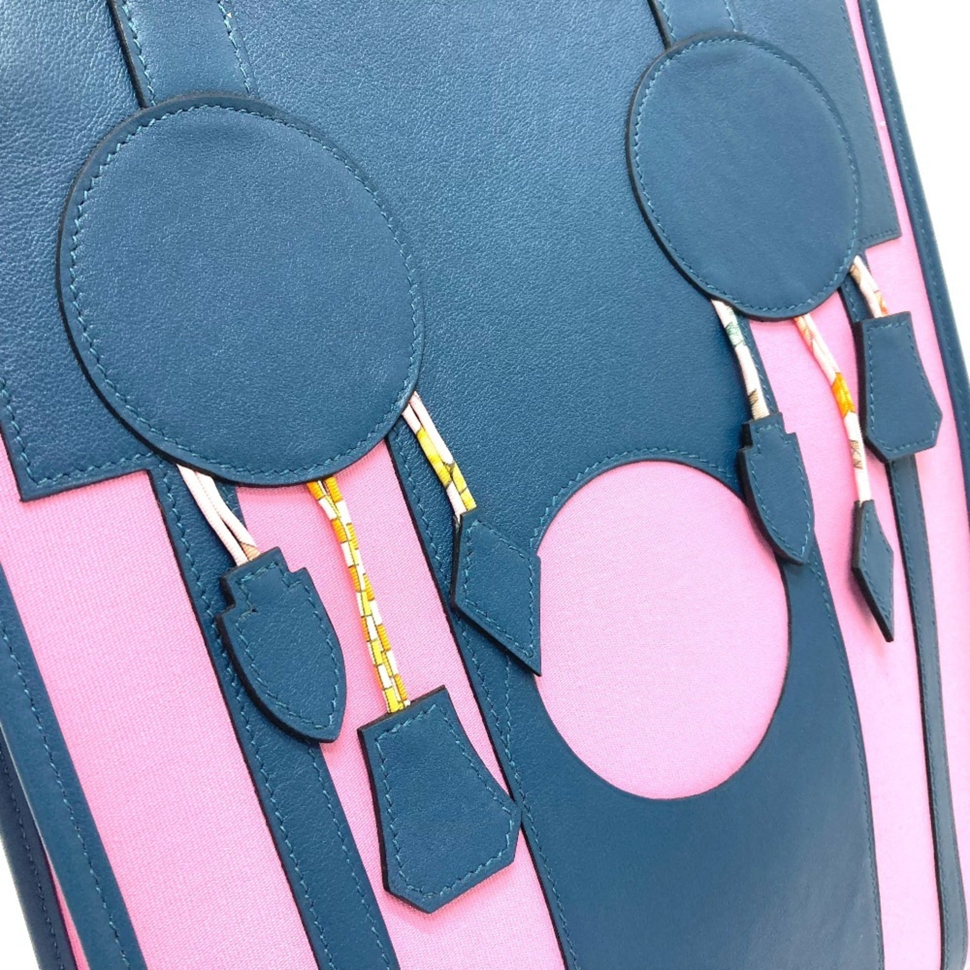 Hermes Petit H Navy Pink Leather Canvas Handbag Tote Bag (Pre-Owned)