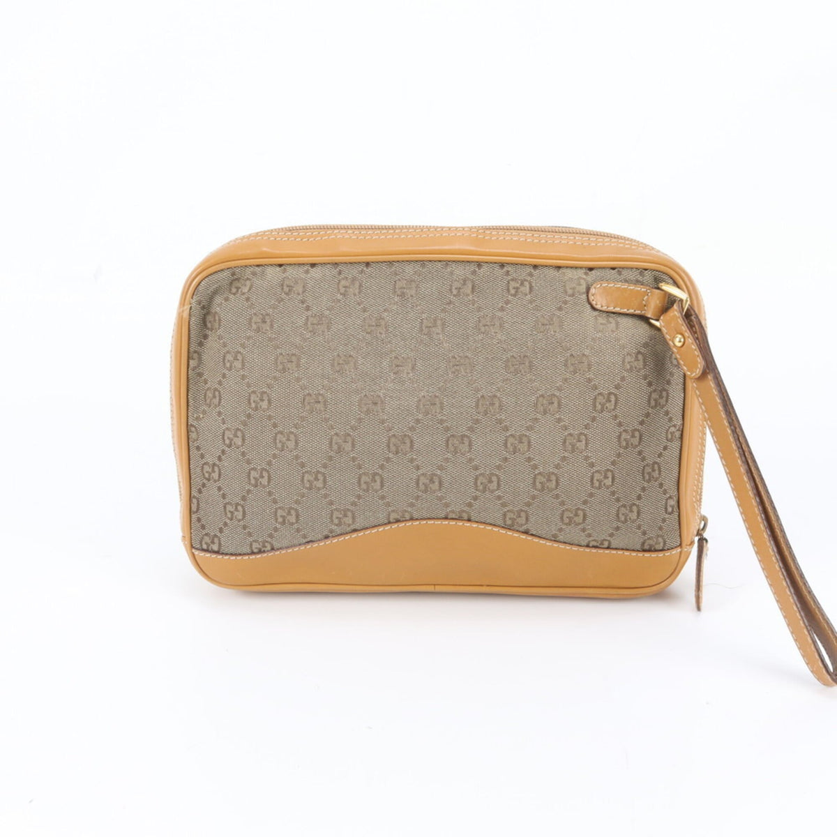 Gucci Brown Leather Canvas Clutch Bag Pouch (Pre-Owned)