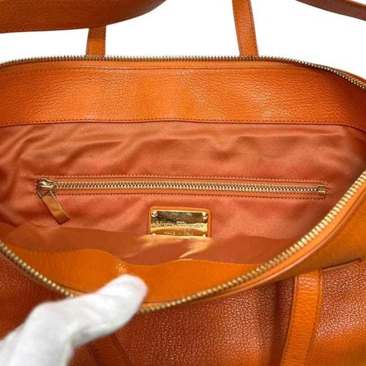 Salvatore Ferragamo Orange Leather Shoulder Bag Tote Bag (Pre-Owned)