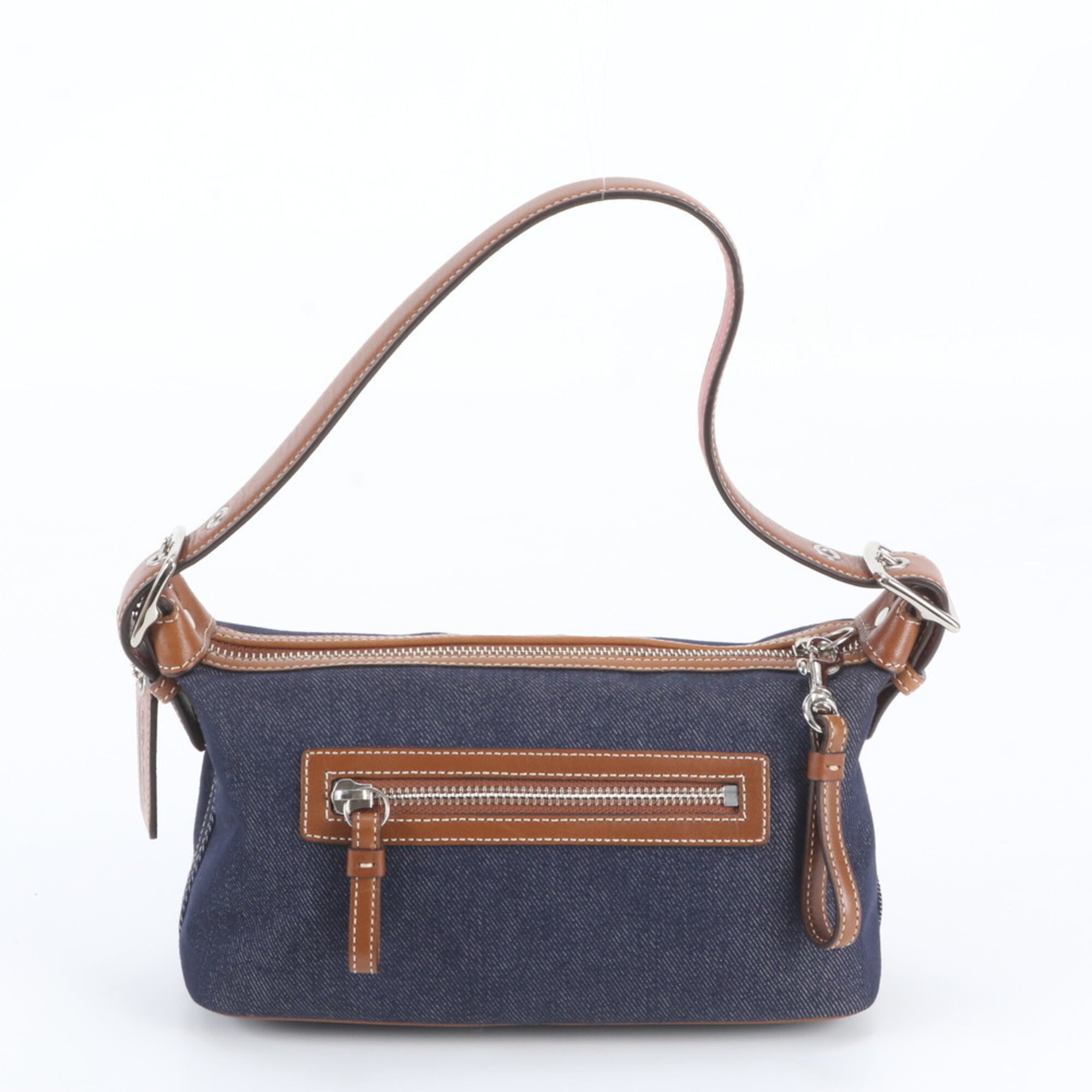 Coach Blue Red Color Leather Canvas Handbag Shoulder Bag (Pre-Owned)