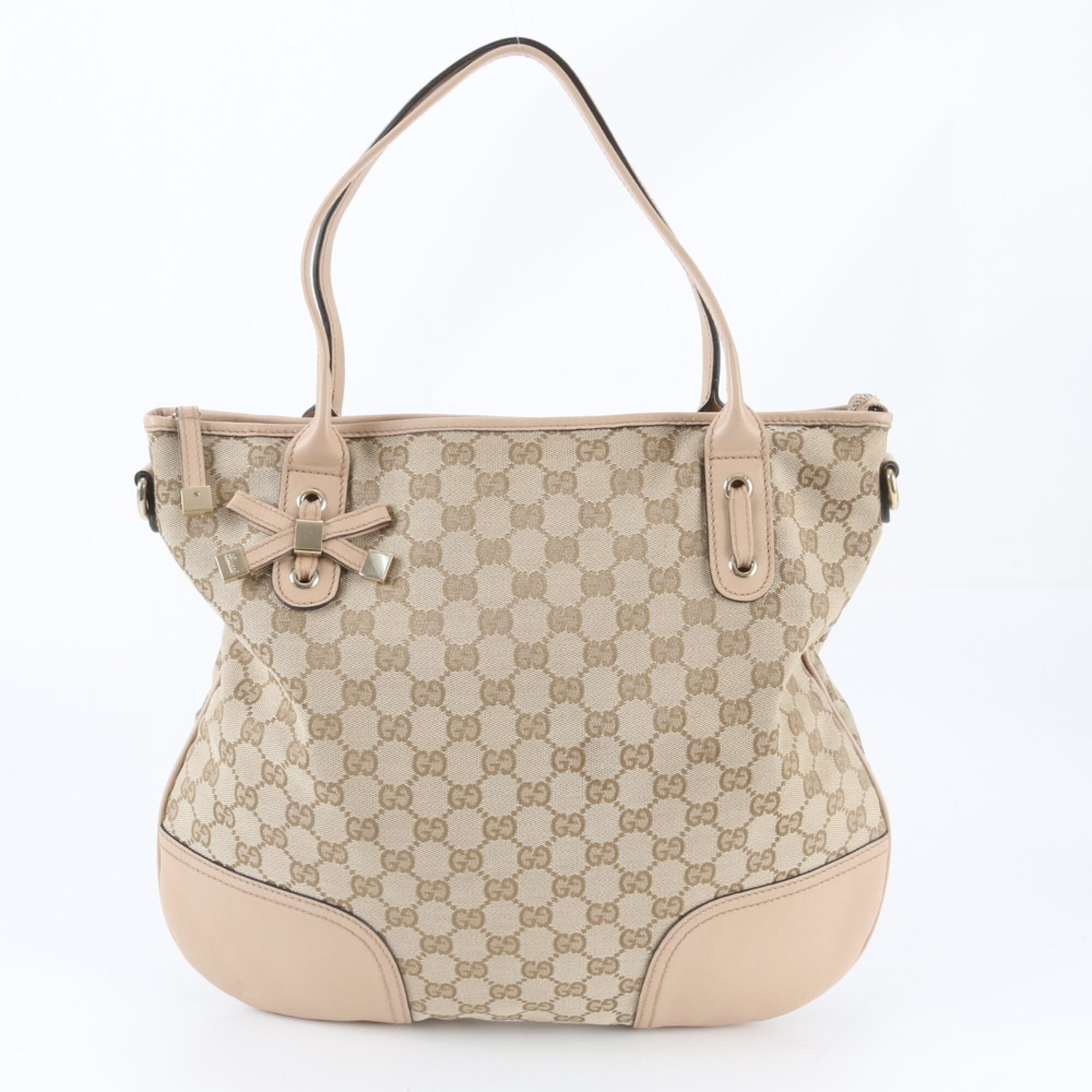 Gucci Beige Leather Canvas Shoulder Bag Tote Bag (Pre-Owned)
