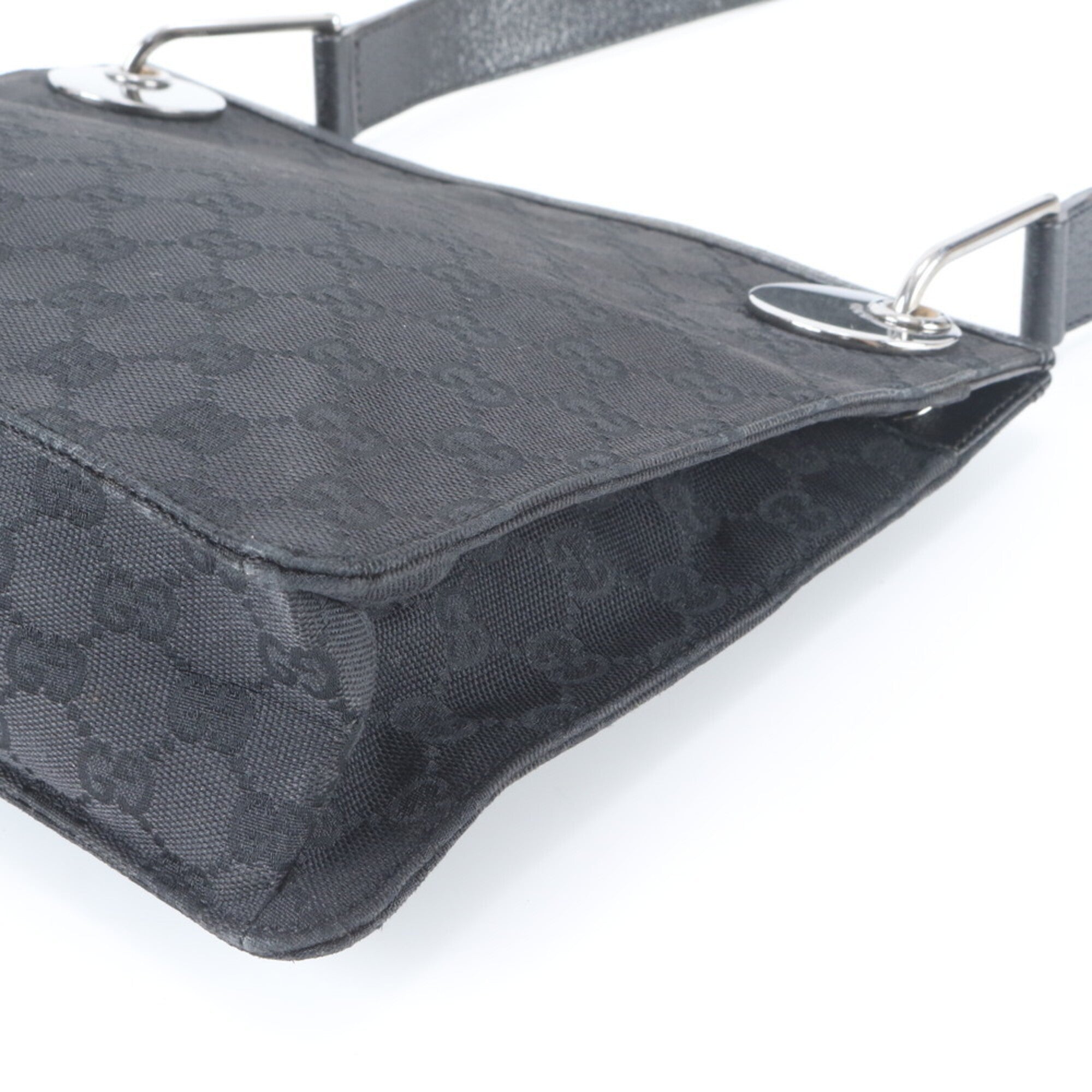 Gucci Black Leather Canvas Handbag Shoulder Bag (Pre-Owned)