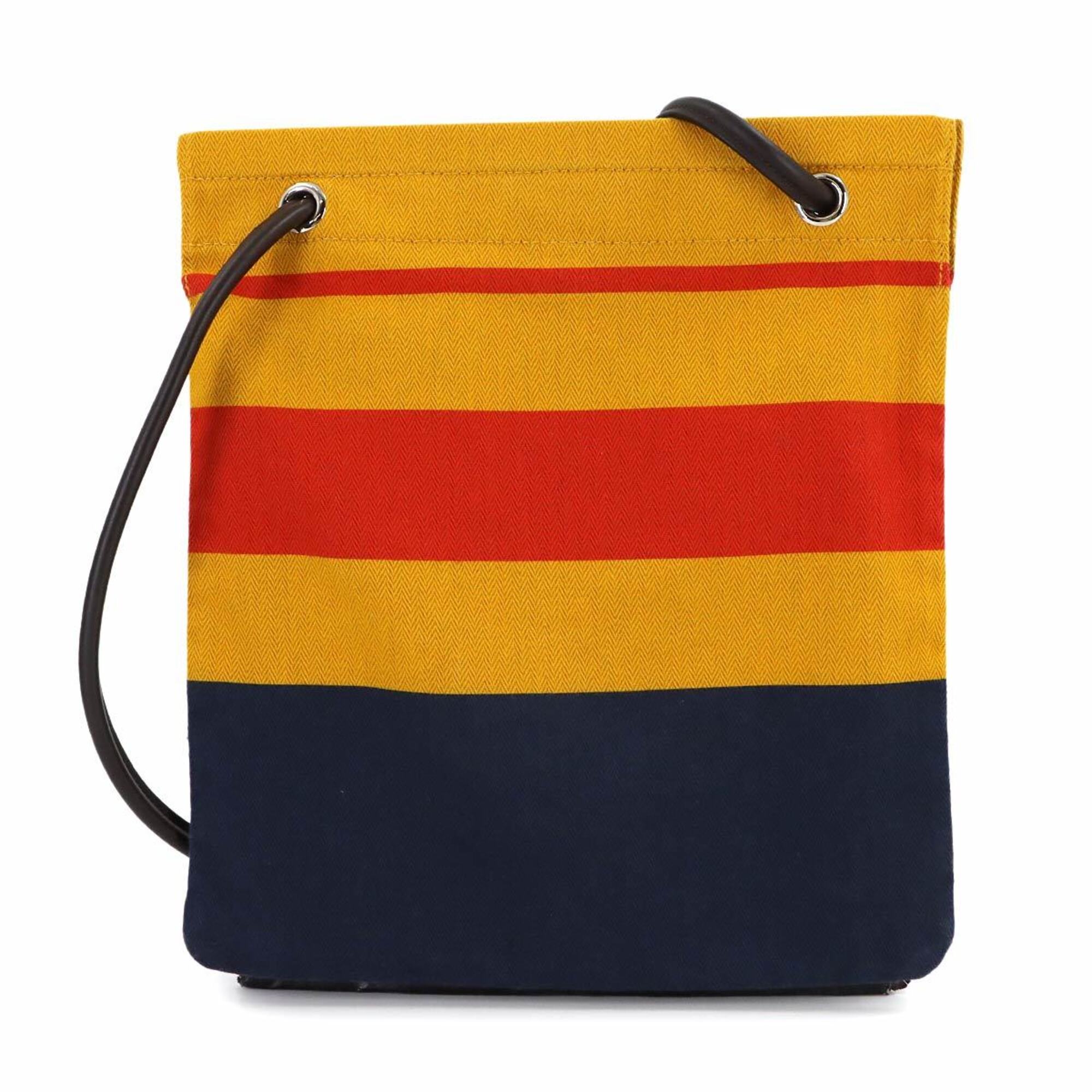 Hermes Jaune Marine Blue Orange Toile Chevron Swift Leather Shoulder Bag (Pre-Owned)