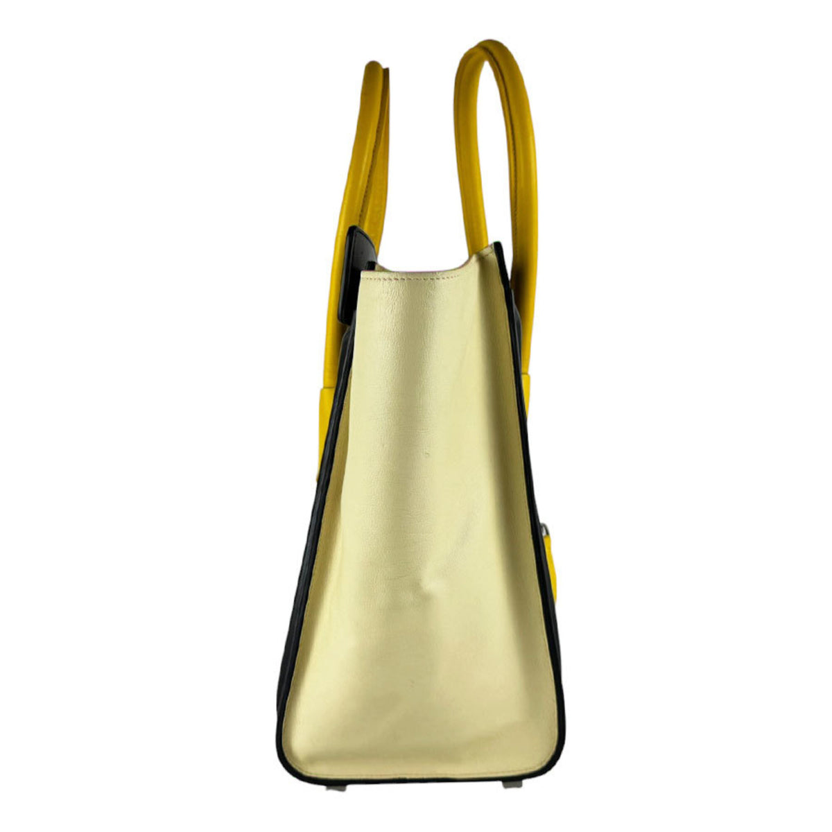 Celine Black Cream Yellow Leather Canvas Handbag (Pre-Owned)