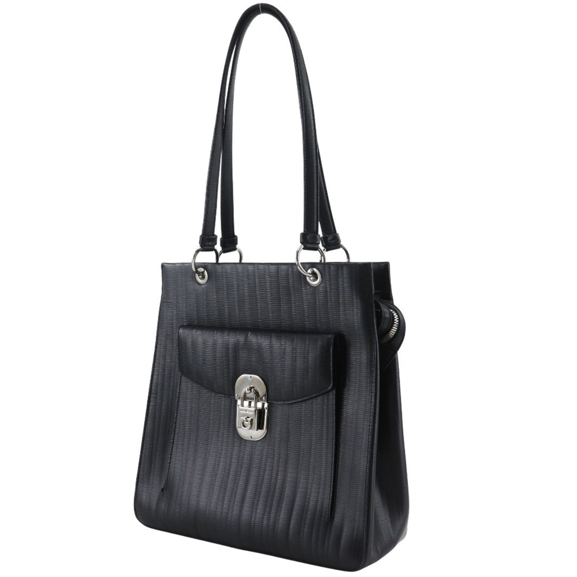 Salvatore Ferragamo Gancini Black Leather Shoulder Bag (Pre-Owned)