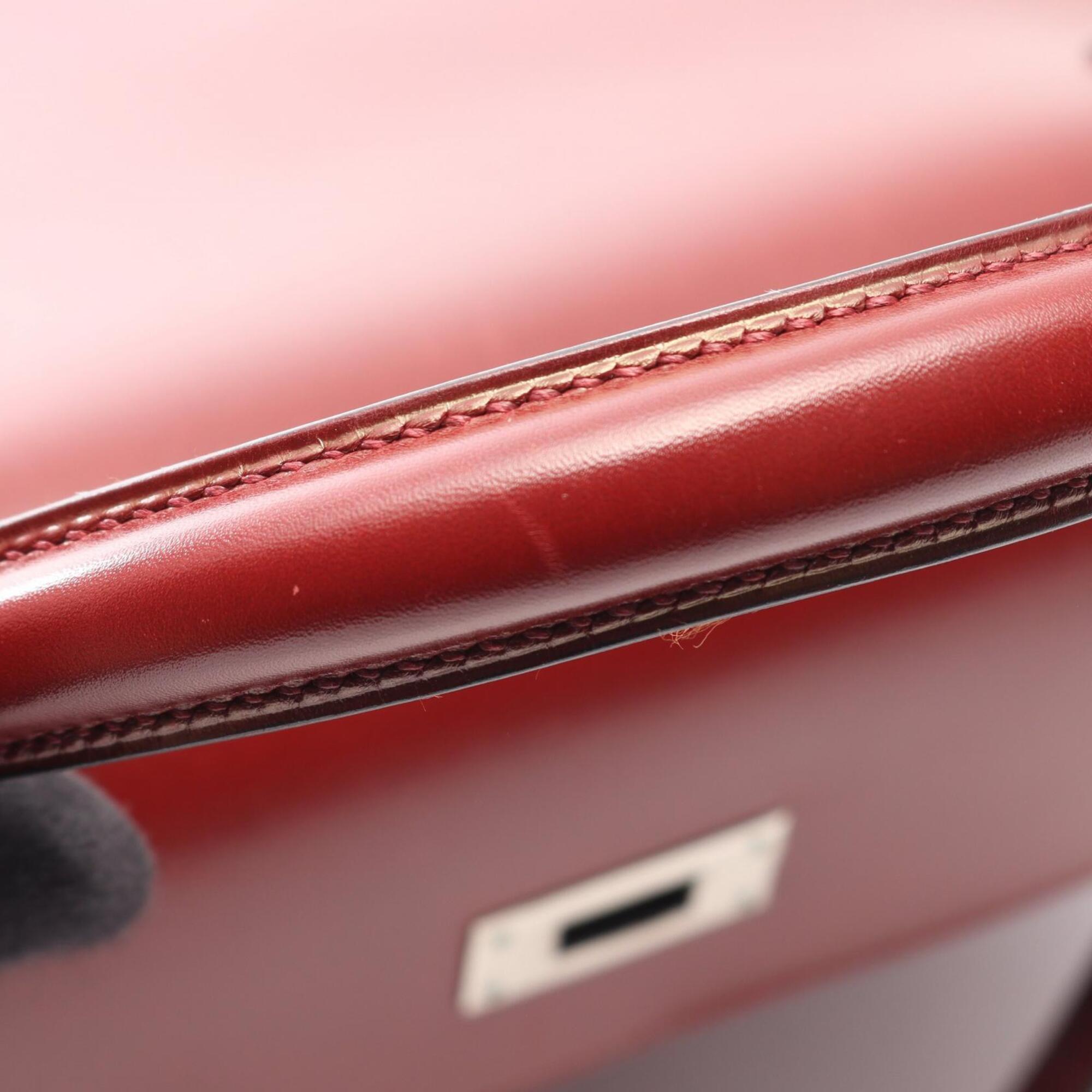 Hermes Bordeaux Box Calf Leather Handbag (Pre-Owned)