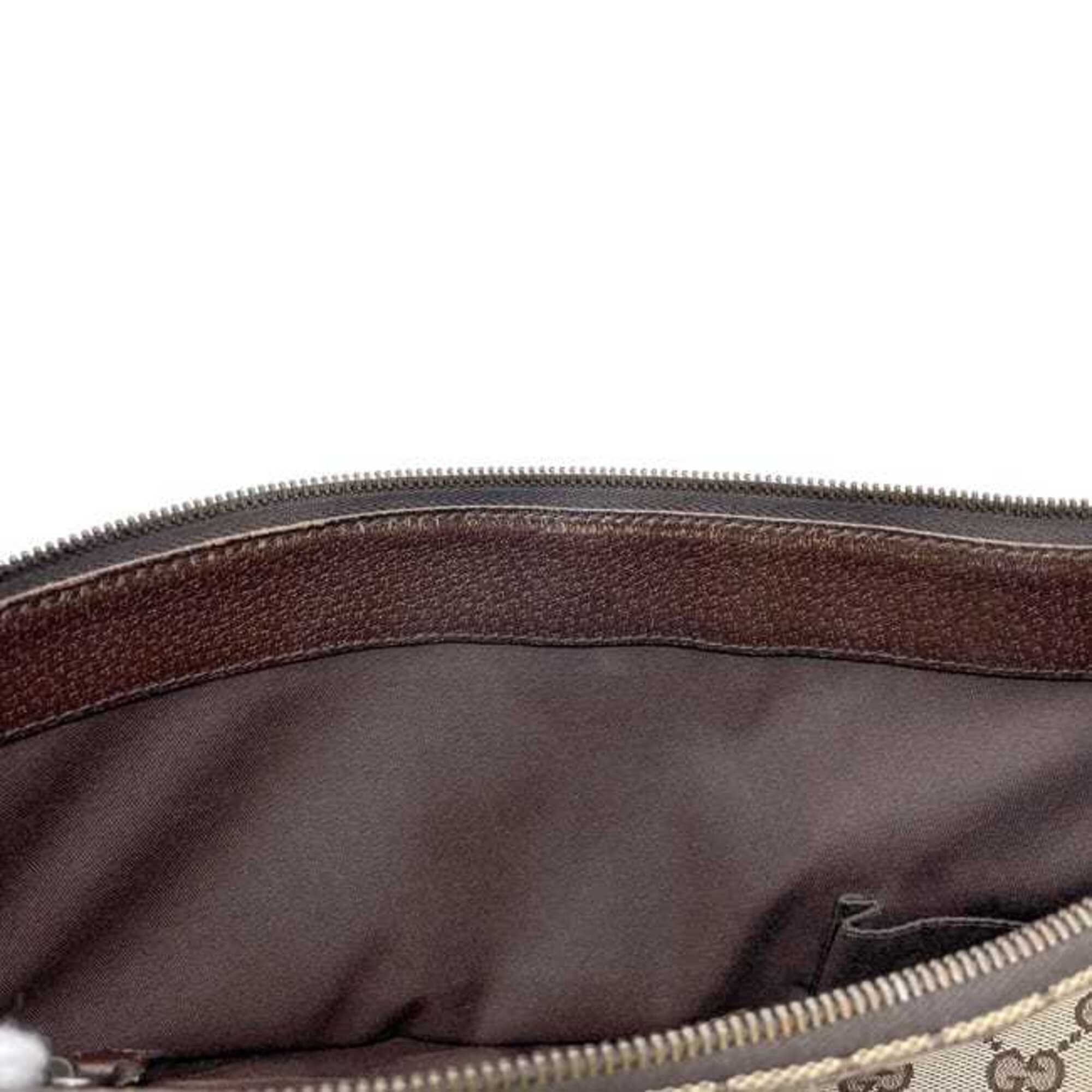 Gucci Beige Brown Gg Canvas Leather Shoulder Bag (Pre-Owned)