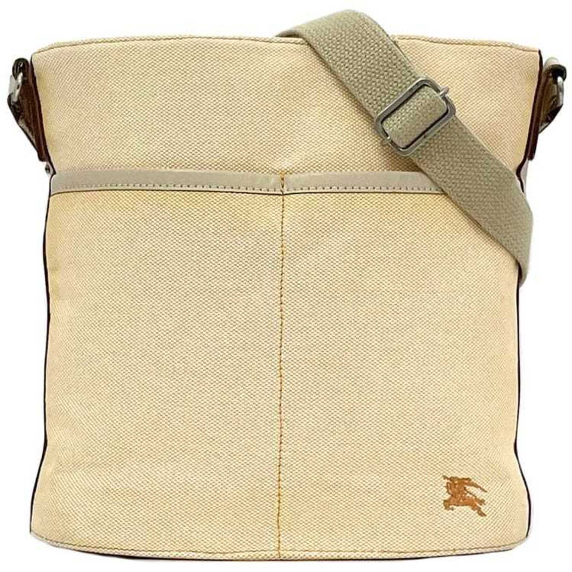 Burberry Beige Orange Canvas Shoulder Bag (Pre-Owned)