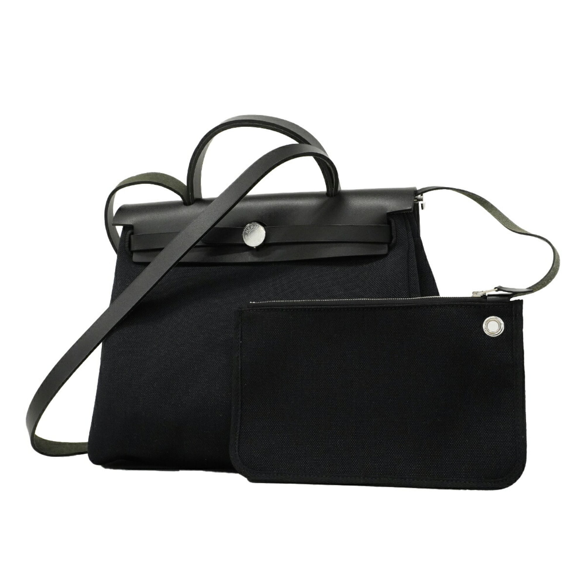 Hermes Black Toile Officier Handbag (Pre-Owned)