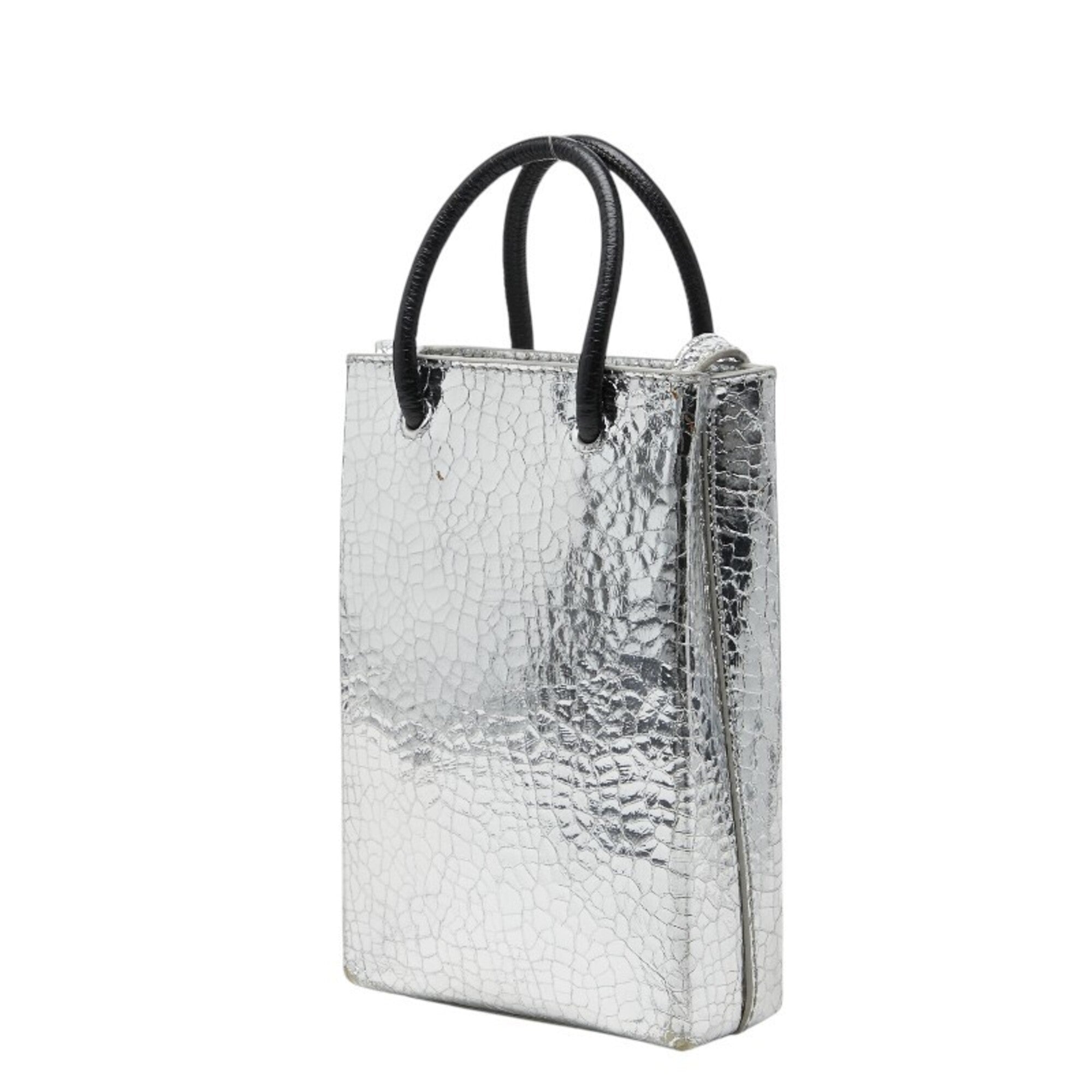 Balenciaga Black Silver Leather Handbag Shoulder Bag (Pre-Owned)