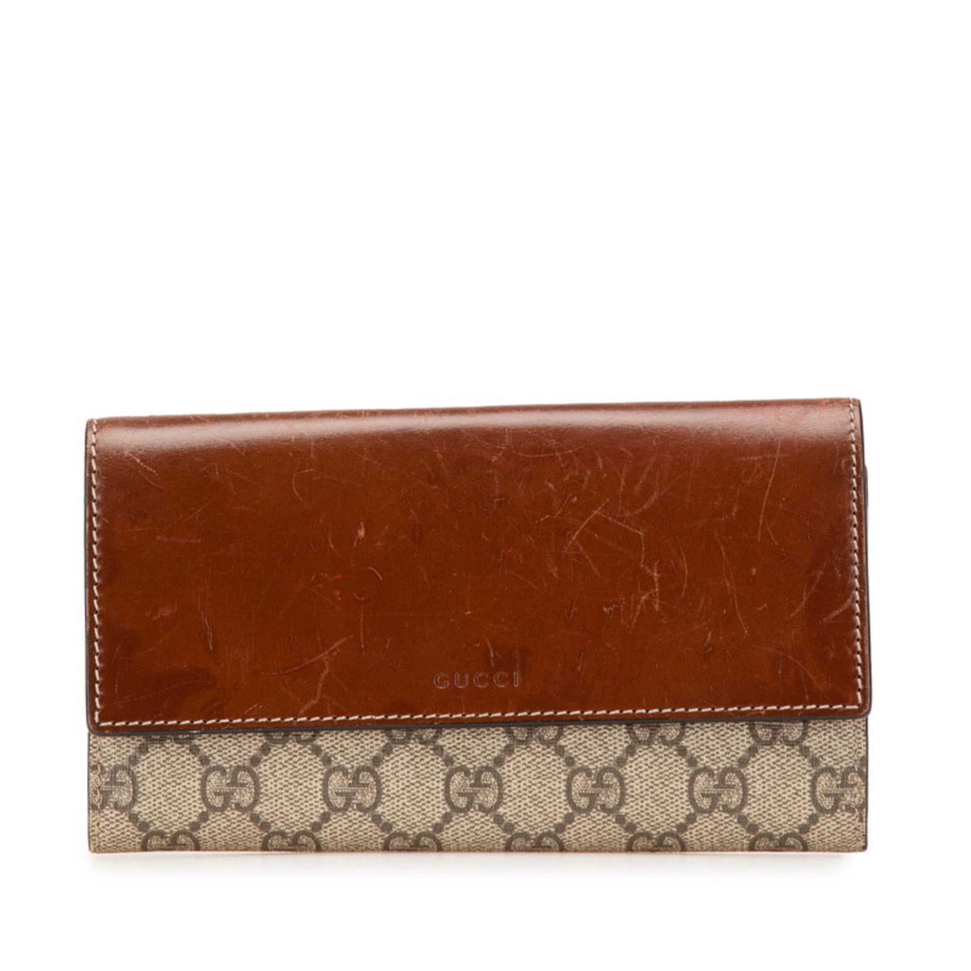 Gucci Beige Brown Pvc Leather Long Wallet (Bi-Fold) (Pre-Owned)