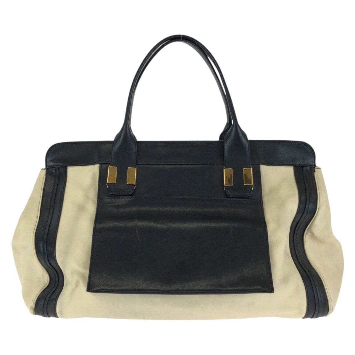 Chloé Beige Black Leather Handbag Tote Bag (Pre-Owned)