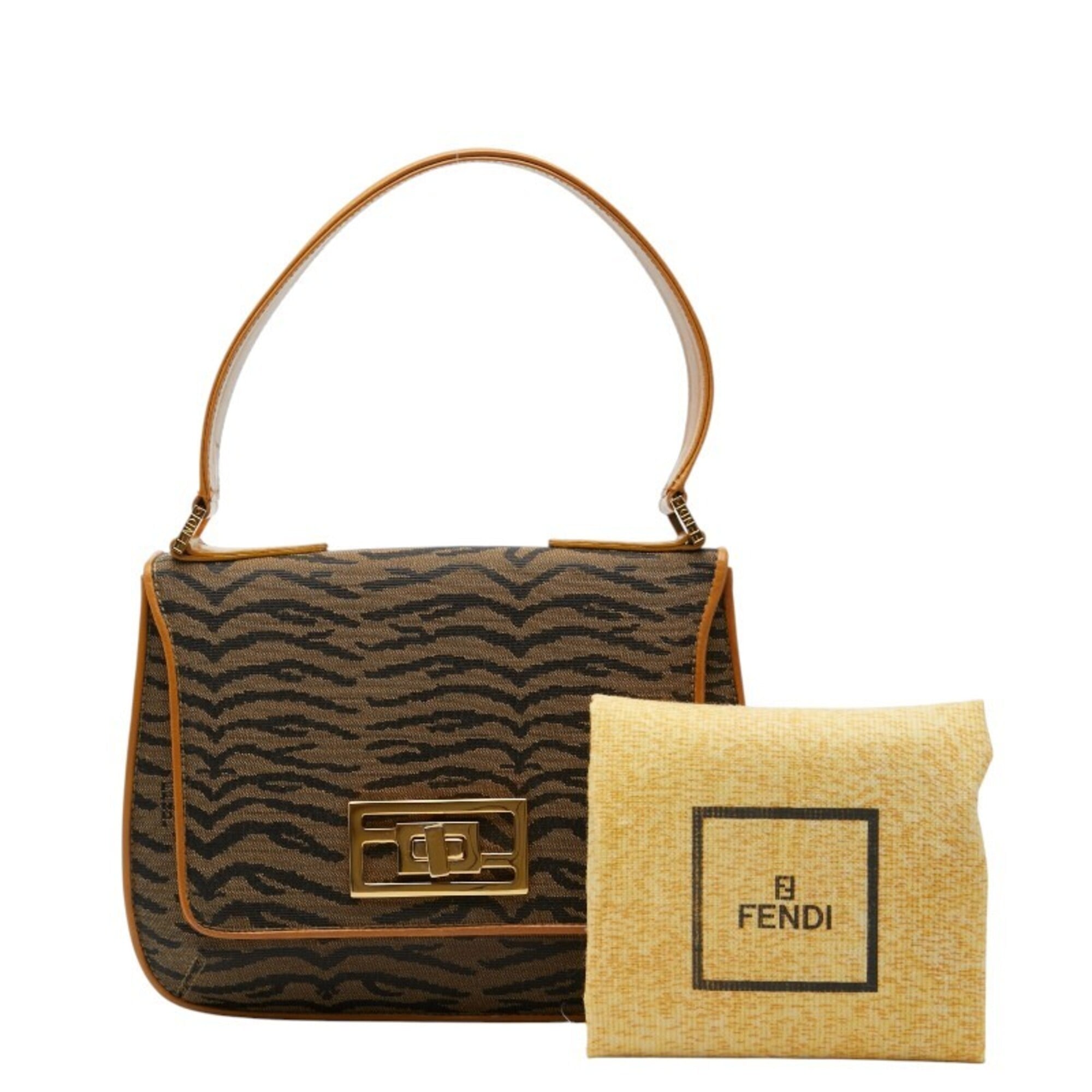 Fendi Black Brown Canvas Leather Handbag (Pre-Owned)