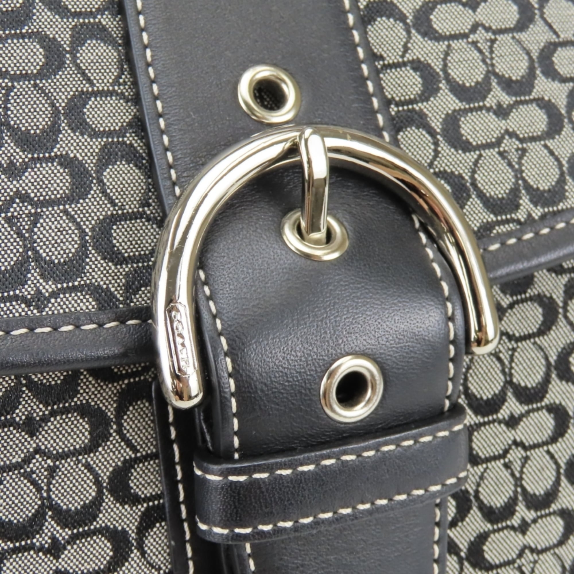 Coach Black Gray Canvas Leather Shoulder Bag (Pre-Owned)