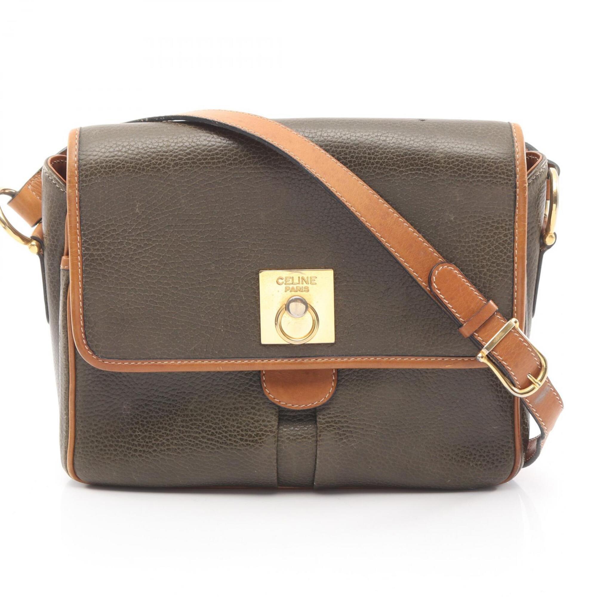 Celine Brown Khaki Leather Handbag Shoulder Bag (Pre-Owned)