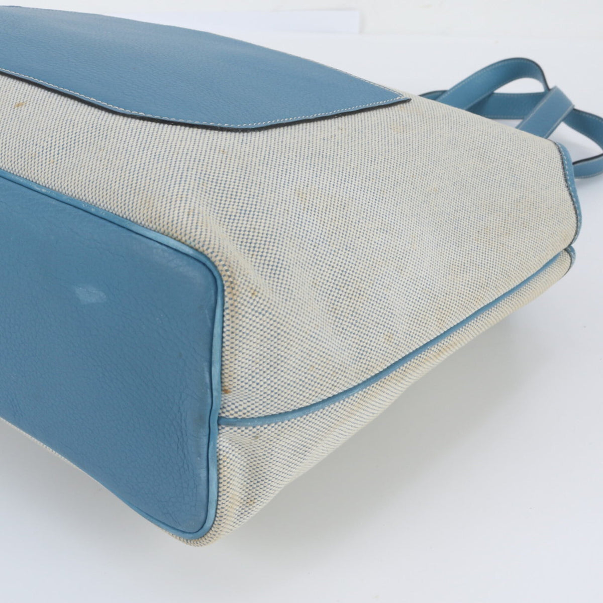 Hermes Blue Jean Leather Canvas Shoulder Bag Tote Bag (Pre-Owned)