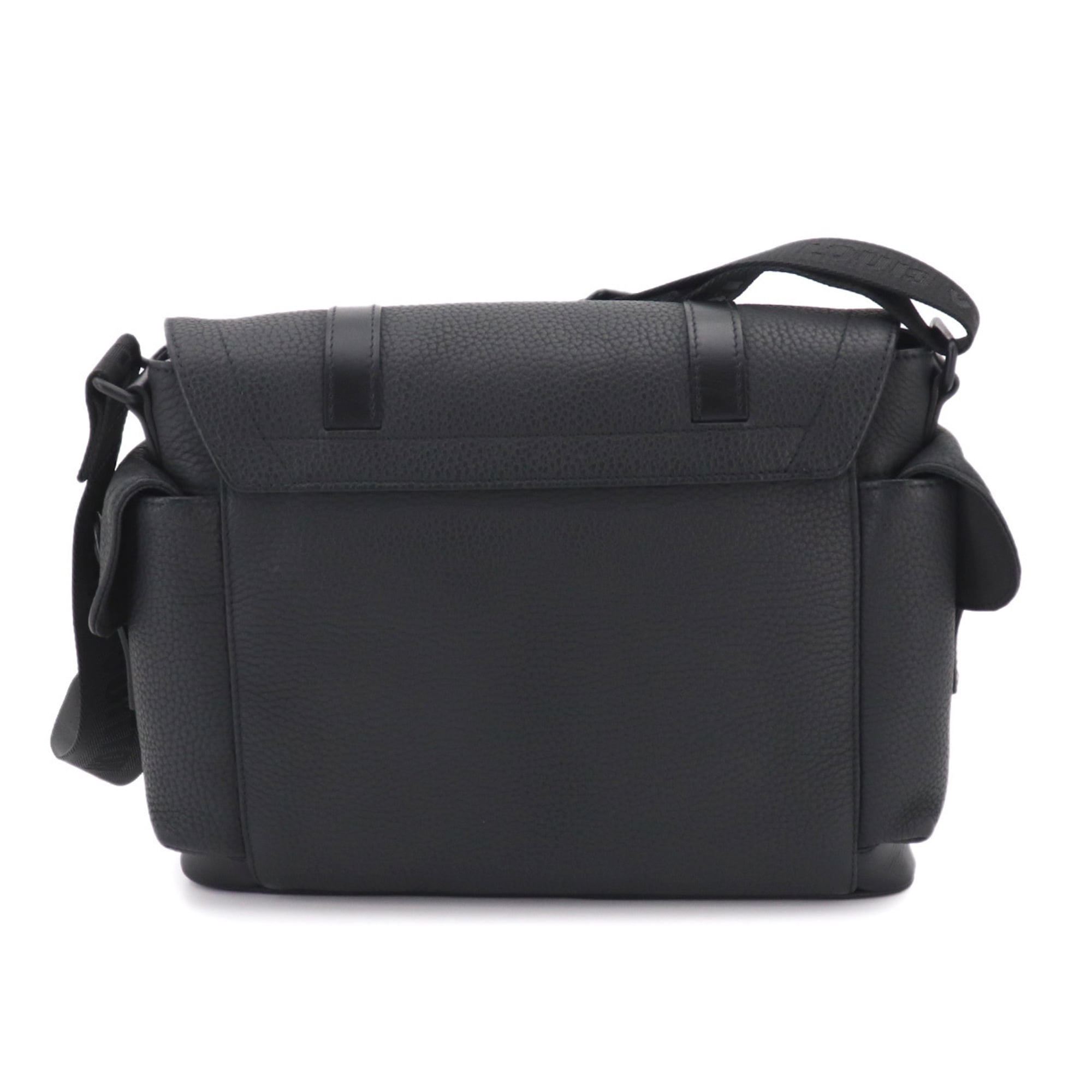 Louis Vuitton Noir Leather Messenger Bag Shoulder Bag (Pre-Owned)