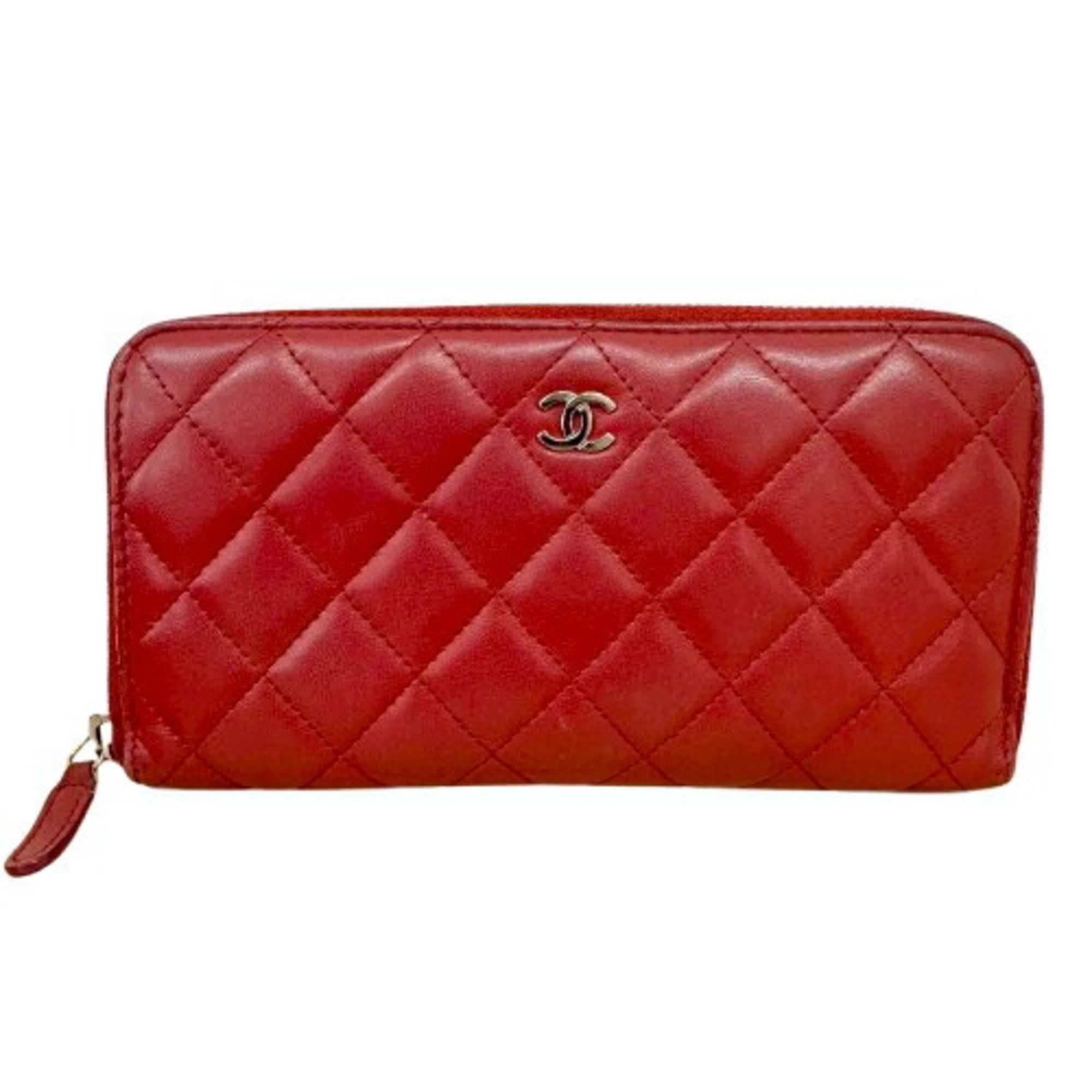 Chanel Matelasse Black Red Color Leather Long Wallet (Bi-Fold) (Pre-Owned)