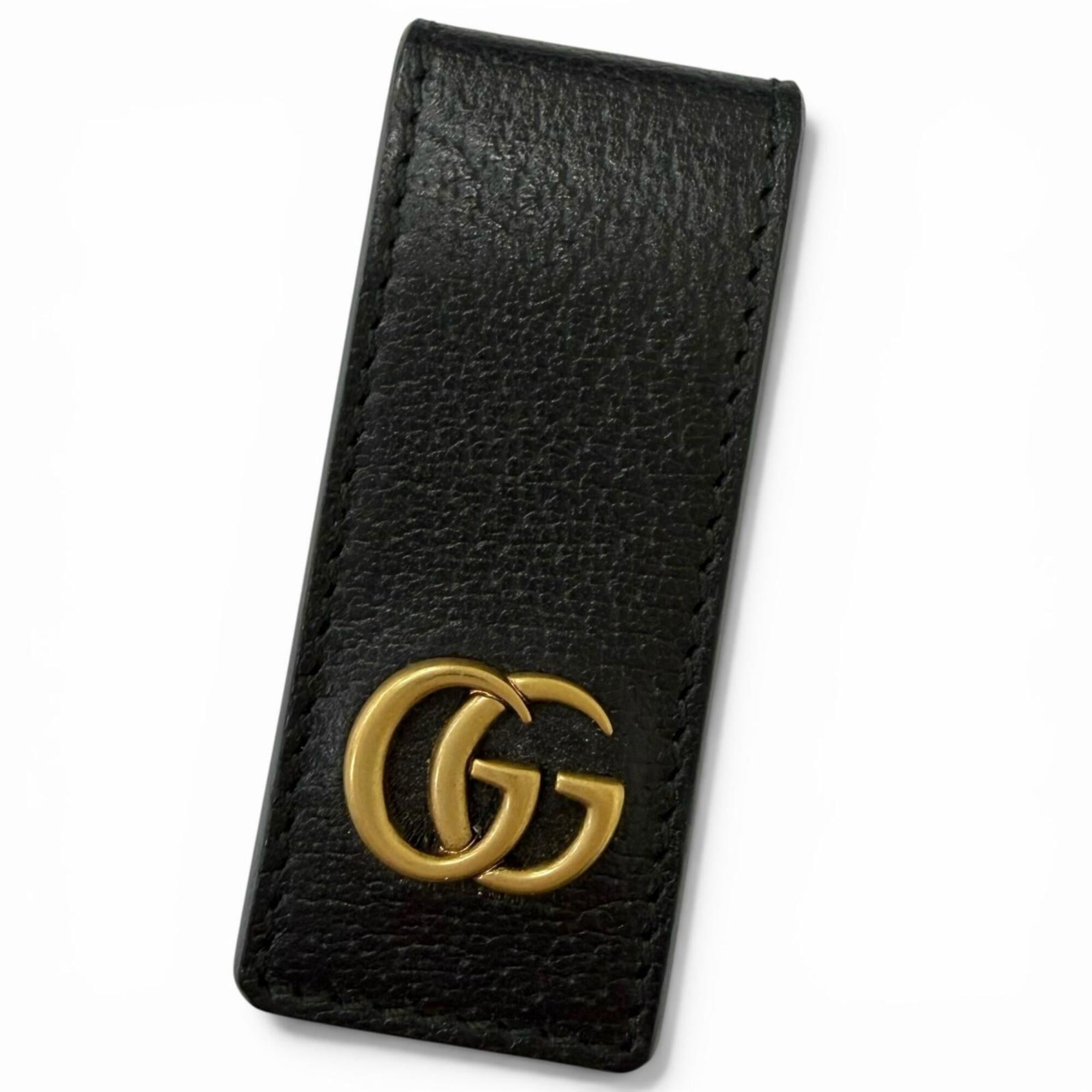 Gucci Gold Black Leather Money Clip (Pre-Owned)