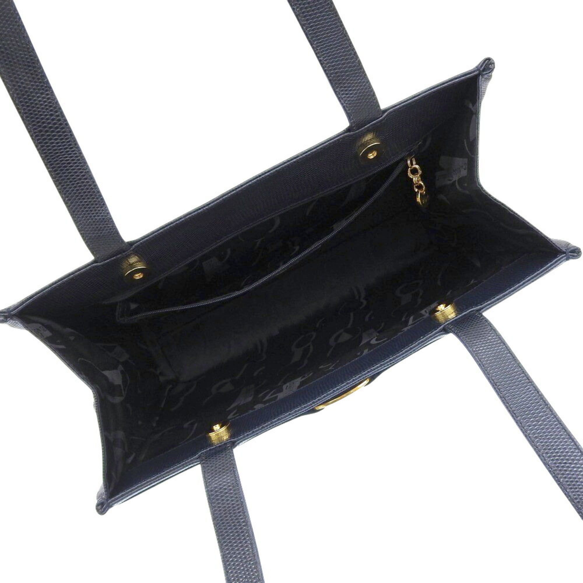 Salvatore Ferragamo Navy Leather Tote Bag (Pre-Owned)