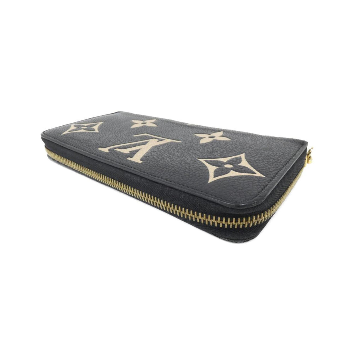Louis Vuitton Beige Black Leather Long Wallet (Bi-Fold) (Pre-Owned)