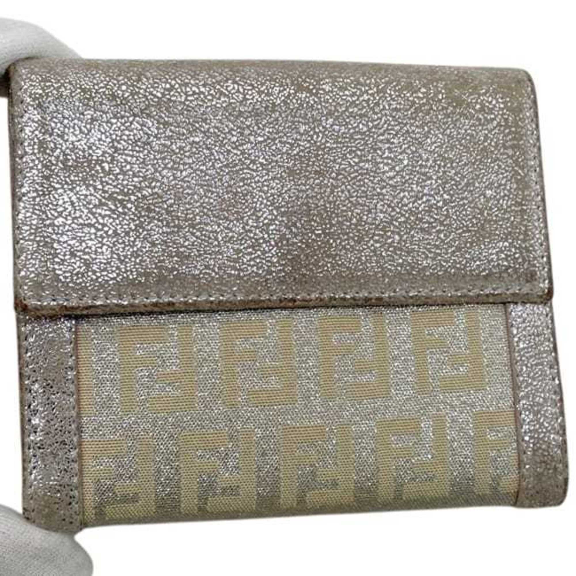 Fendi Beige Metallic Pink Canvas Leather Wallet (Bi-Fold) (Pre-Owned)