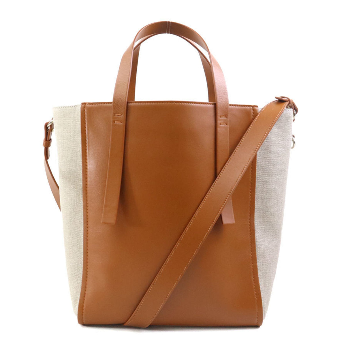 Chloé Beige Brown Leather Canvas Handbag Shoulder Bag (Pre-Owned)