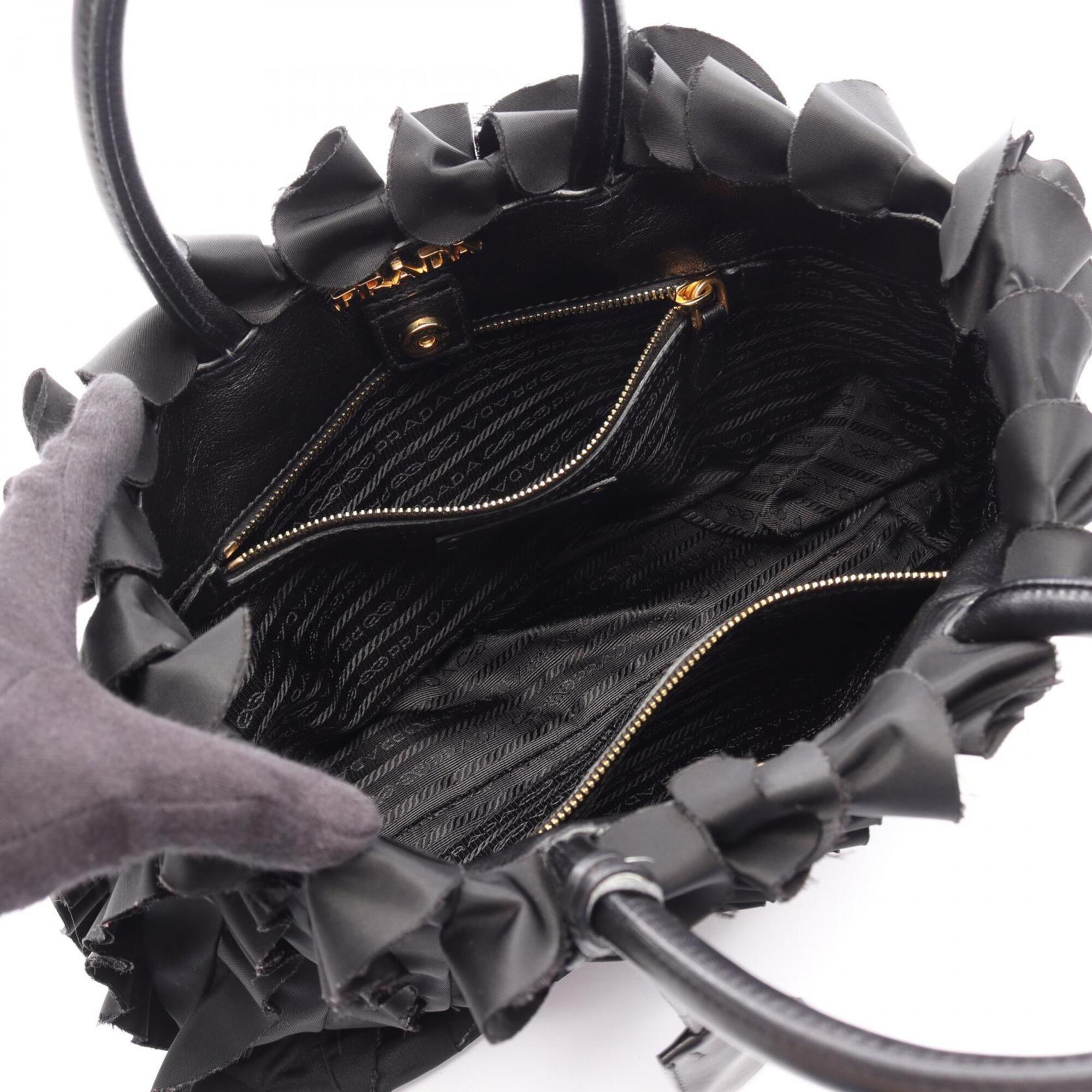 Prada Black Nylon Leather Handbag Tote Bag (Pre-Owned)