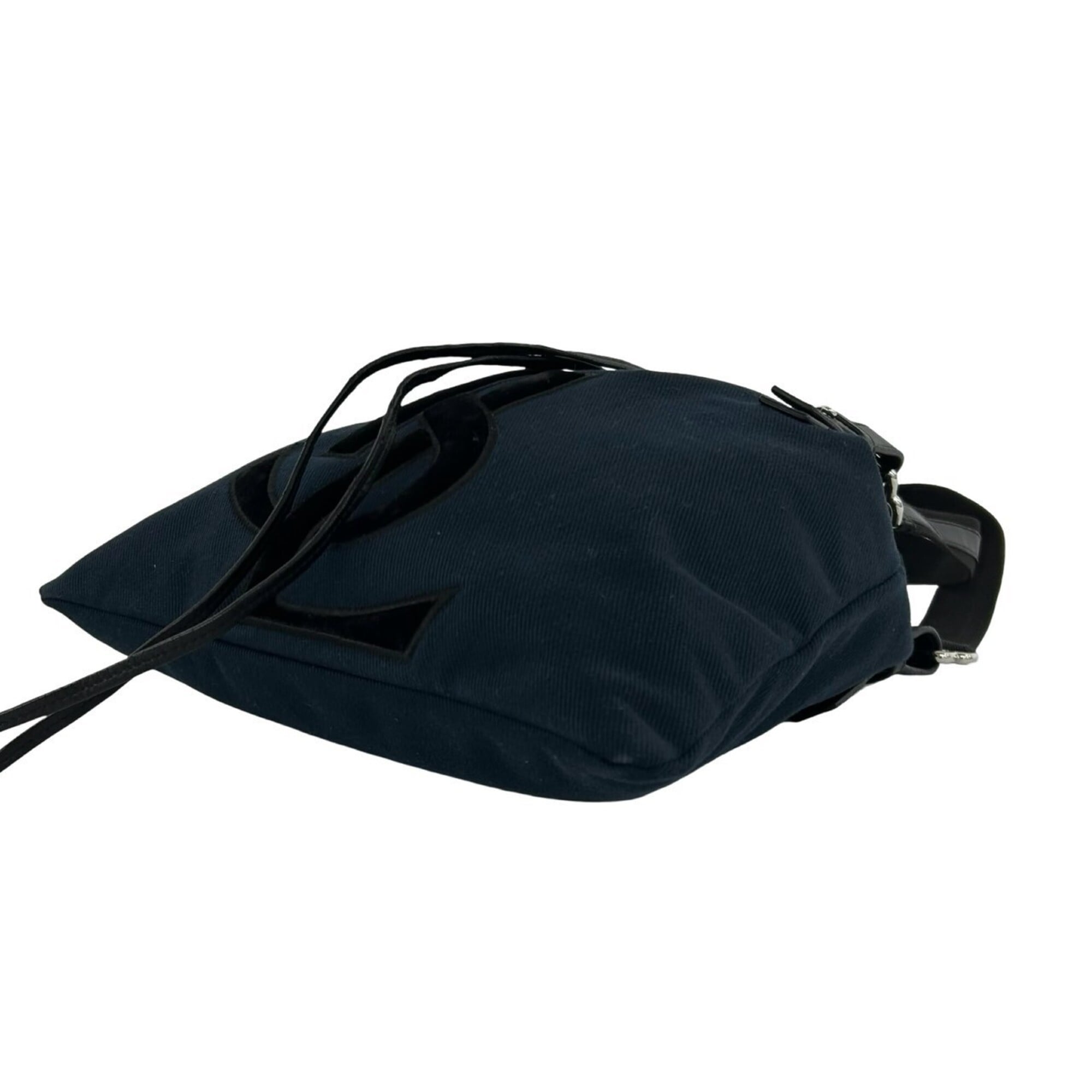 Yves Saint Laurent Black Navy Canvas Leather Handbag (Pre-Owned)