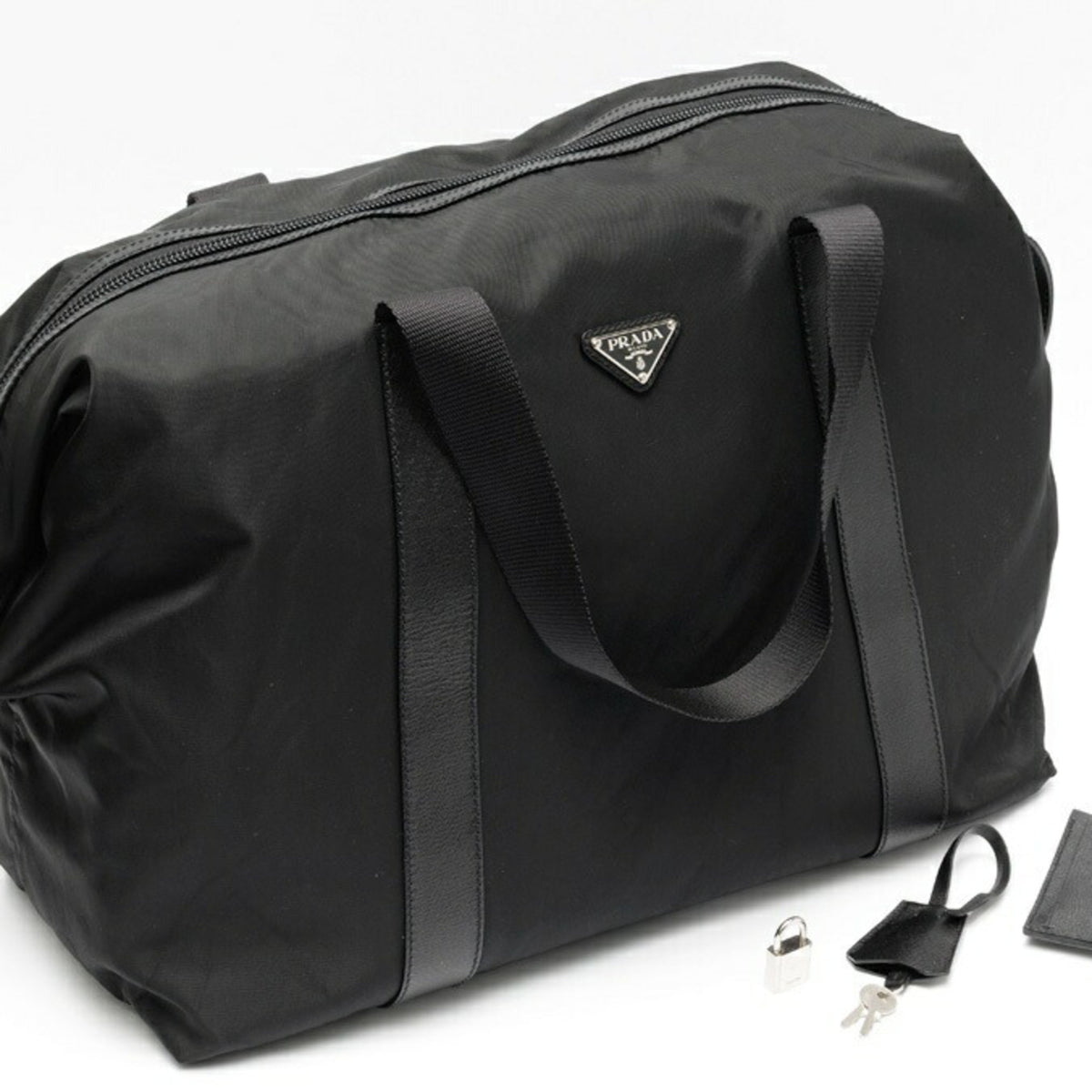 Prada Black Fabric Leather Boston Bag (Pre-Owned)