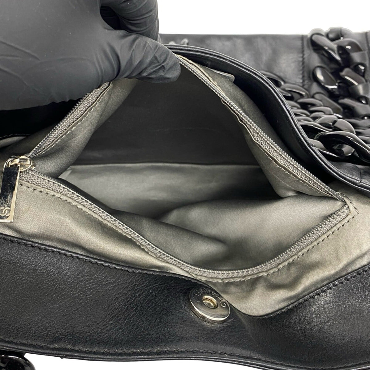 Chanel Black Leather Plastic Handbag Tote Bag (Pre-Owned)