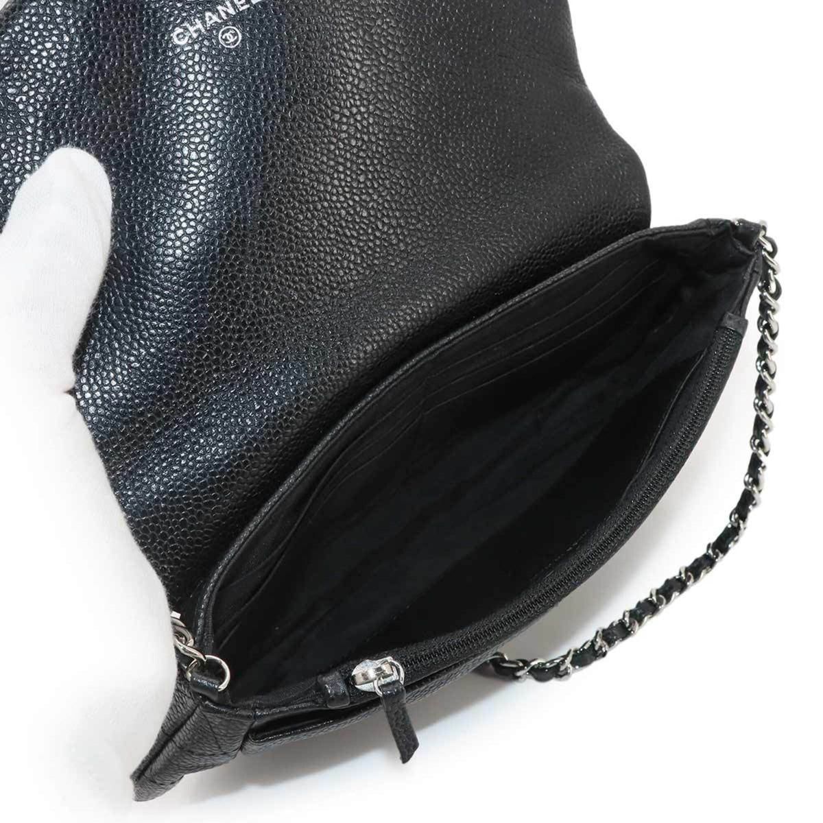 Chanel Black Grained Calfskin Chain/Shoulder Wallet (Pre-Owned)